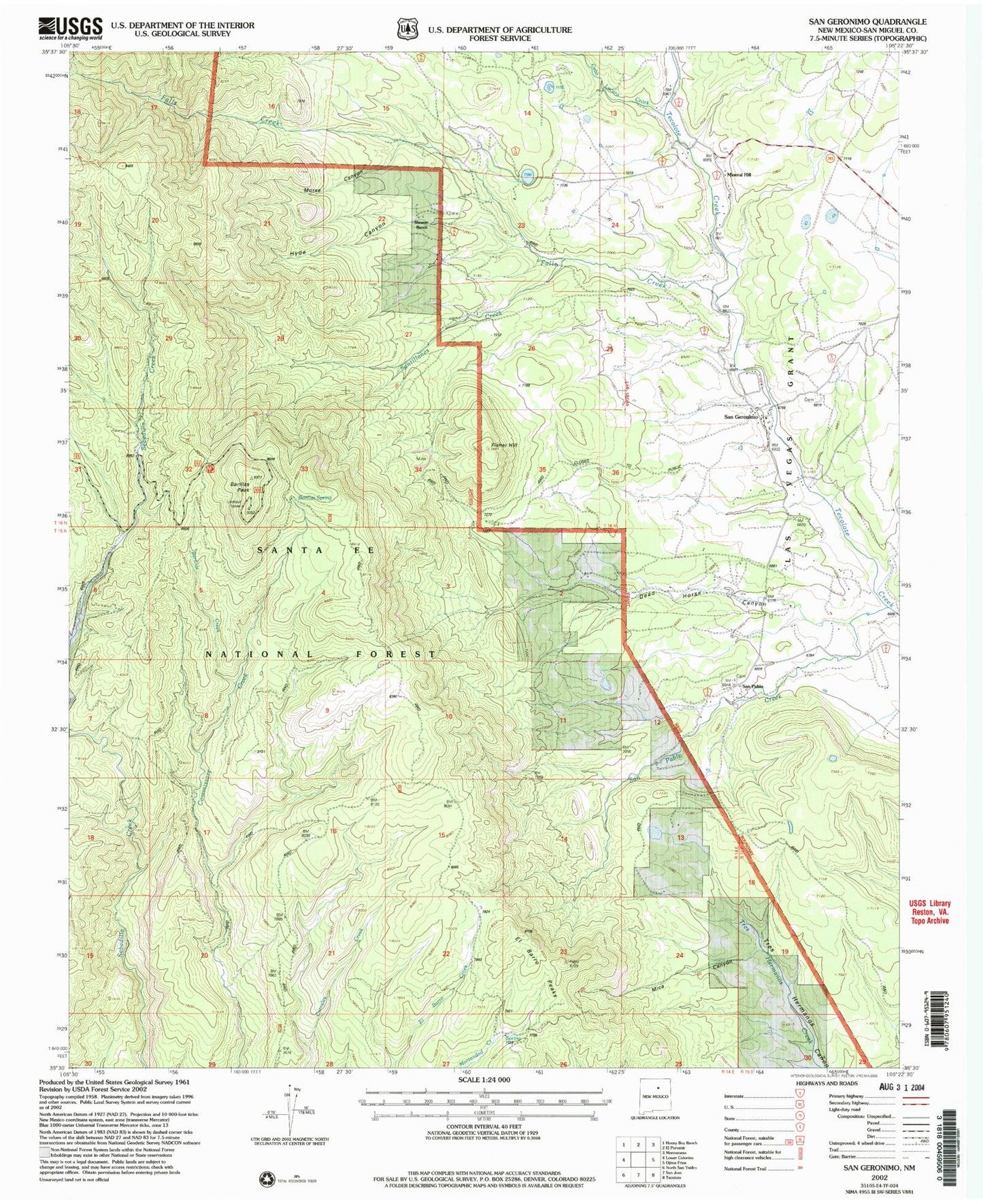Classic USGS San Geronimo New Mexico 7.5'x7.5' Topo Map Image