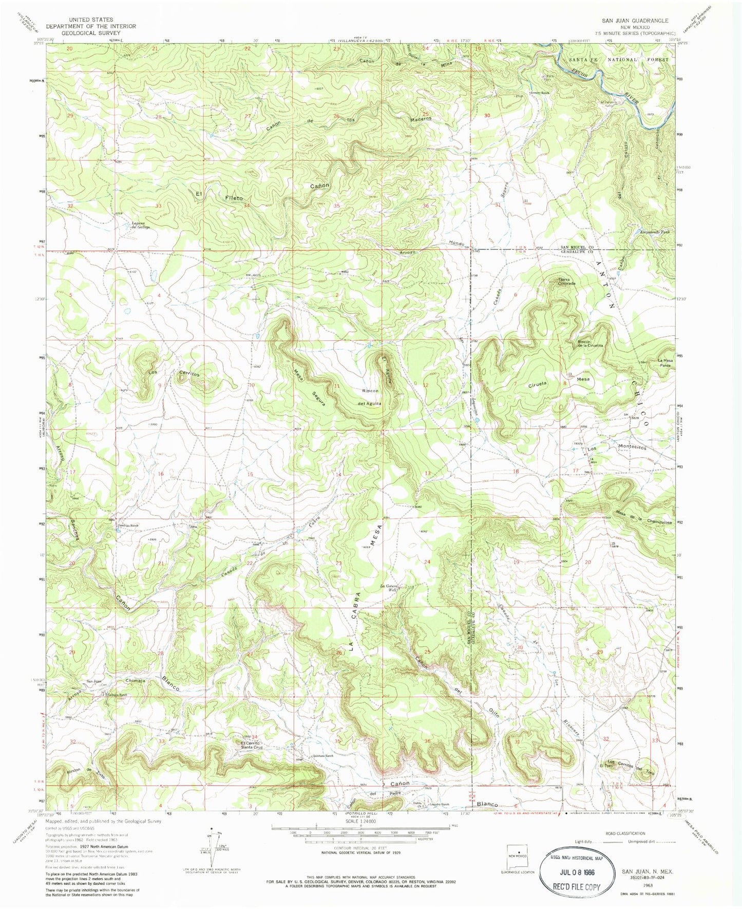 Classic USGS San Juan New Mexico 7.5'x7.5' Topo Map Image