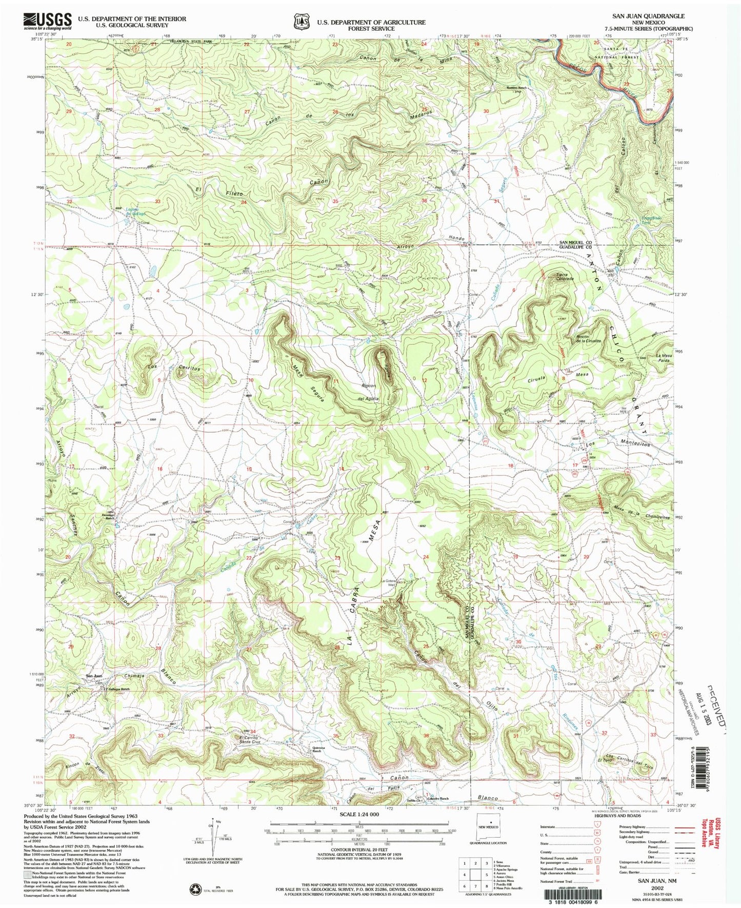 Classic USGS San Juan New Mexico 7.5'x7.5' Topo Map Image