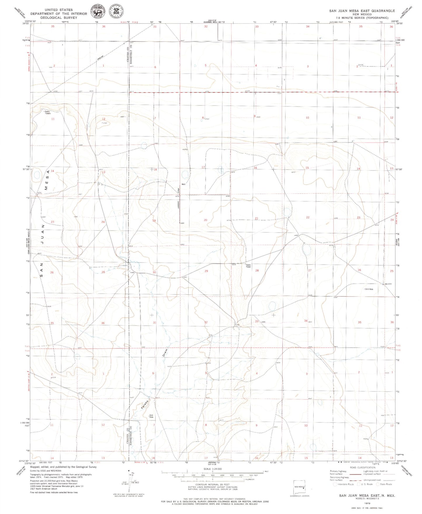 Classic USGS San Juan Mesa East New Mexico 7.5'x7.5' Topo Map Image