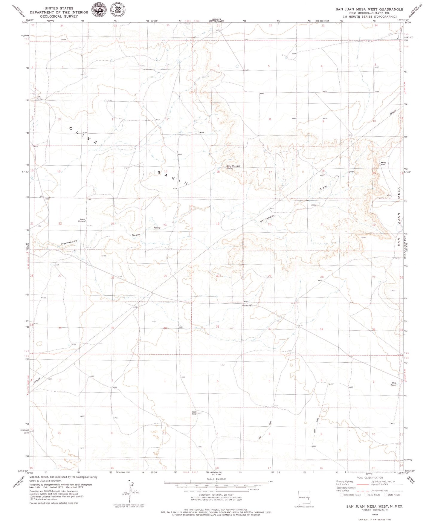 Classic USGS San Juan Mesa West New Mexico 7.5'x7.5' Topo Map Image