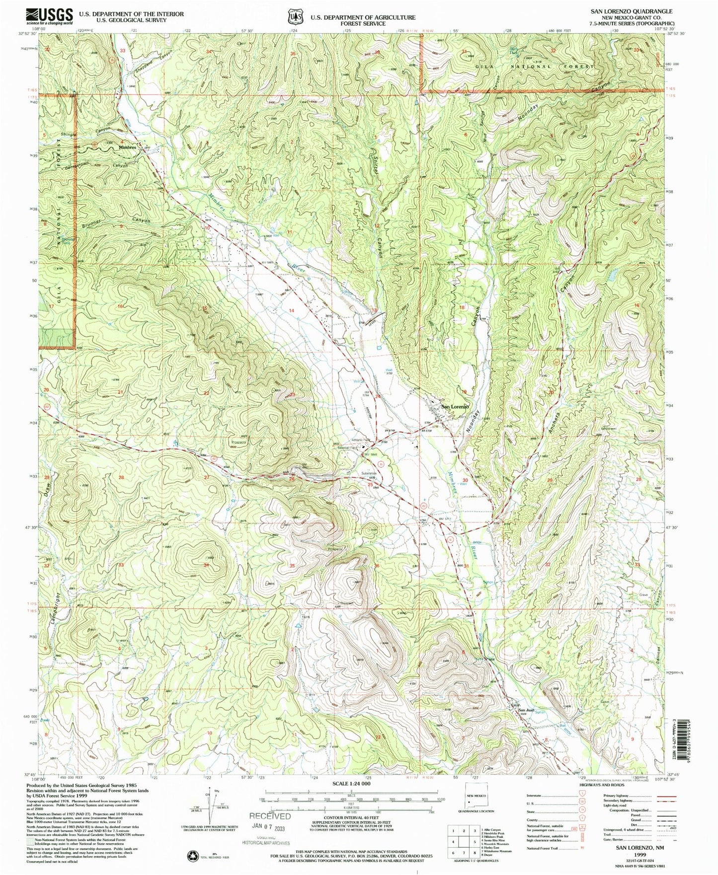 Classic USGS San Lorenzo New Mexico 7.5'x7.5' Topo Map Image
