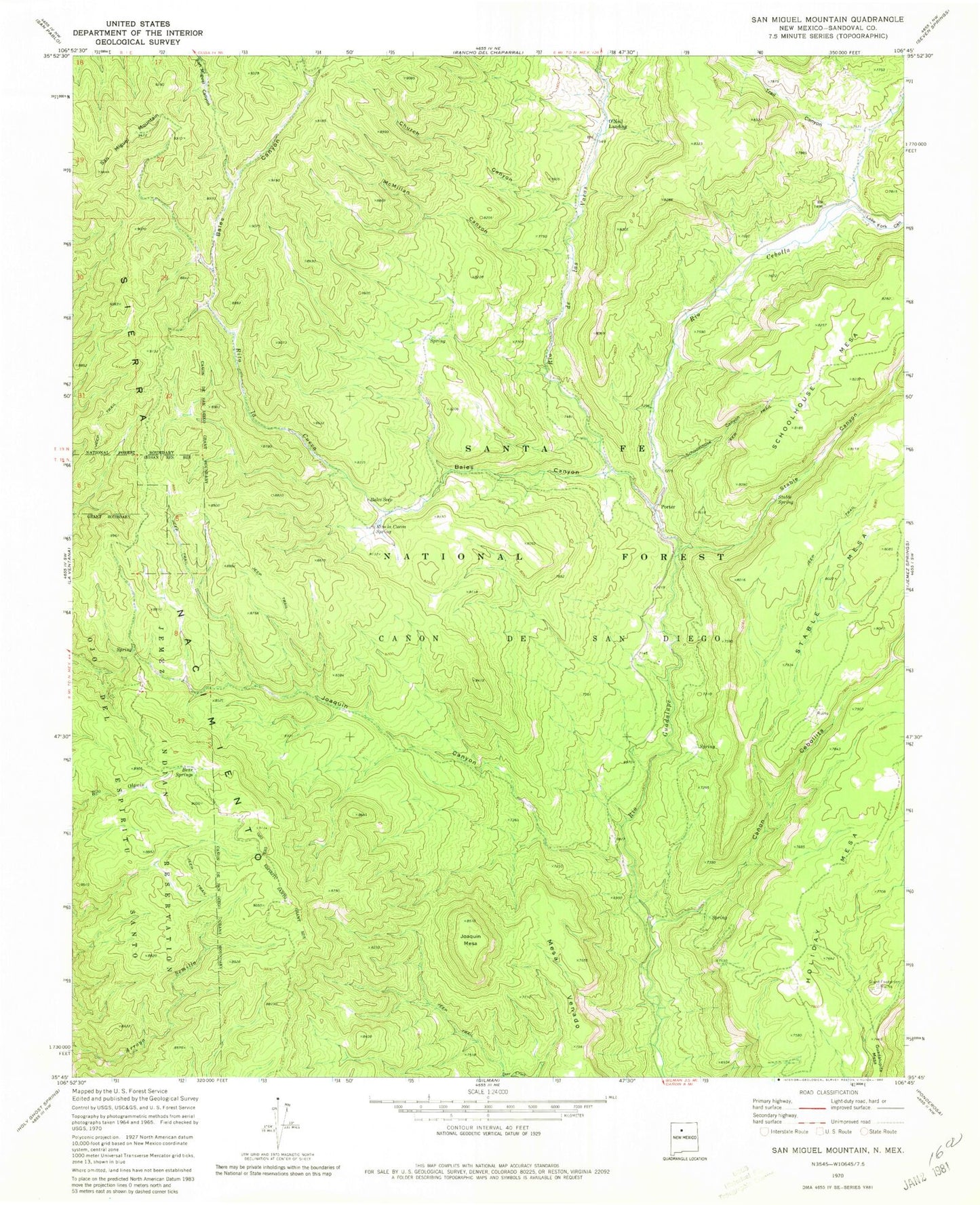Classic USGS San Miguel Mountain New Mexico 7.5'x7.5' Topo Map Image