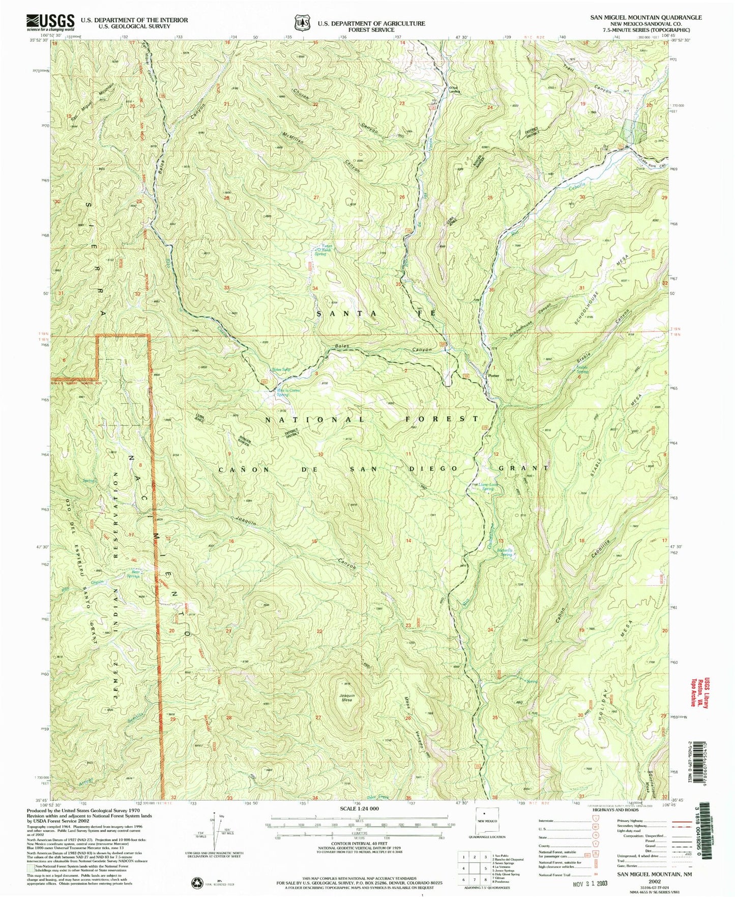 Classic USGS San Miguel Mountain New Mexico 7.5'x7.5' Topo Map Image