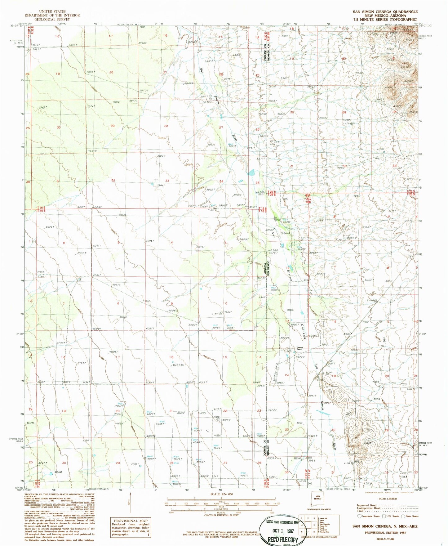 Classic USGS San Simon Cienega New Mexico 7.5'x7.5' Topo Map Image