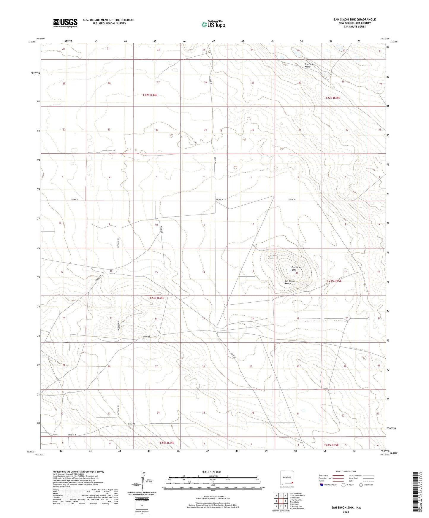 San Simon Sink New Mexico US Topo Map Image