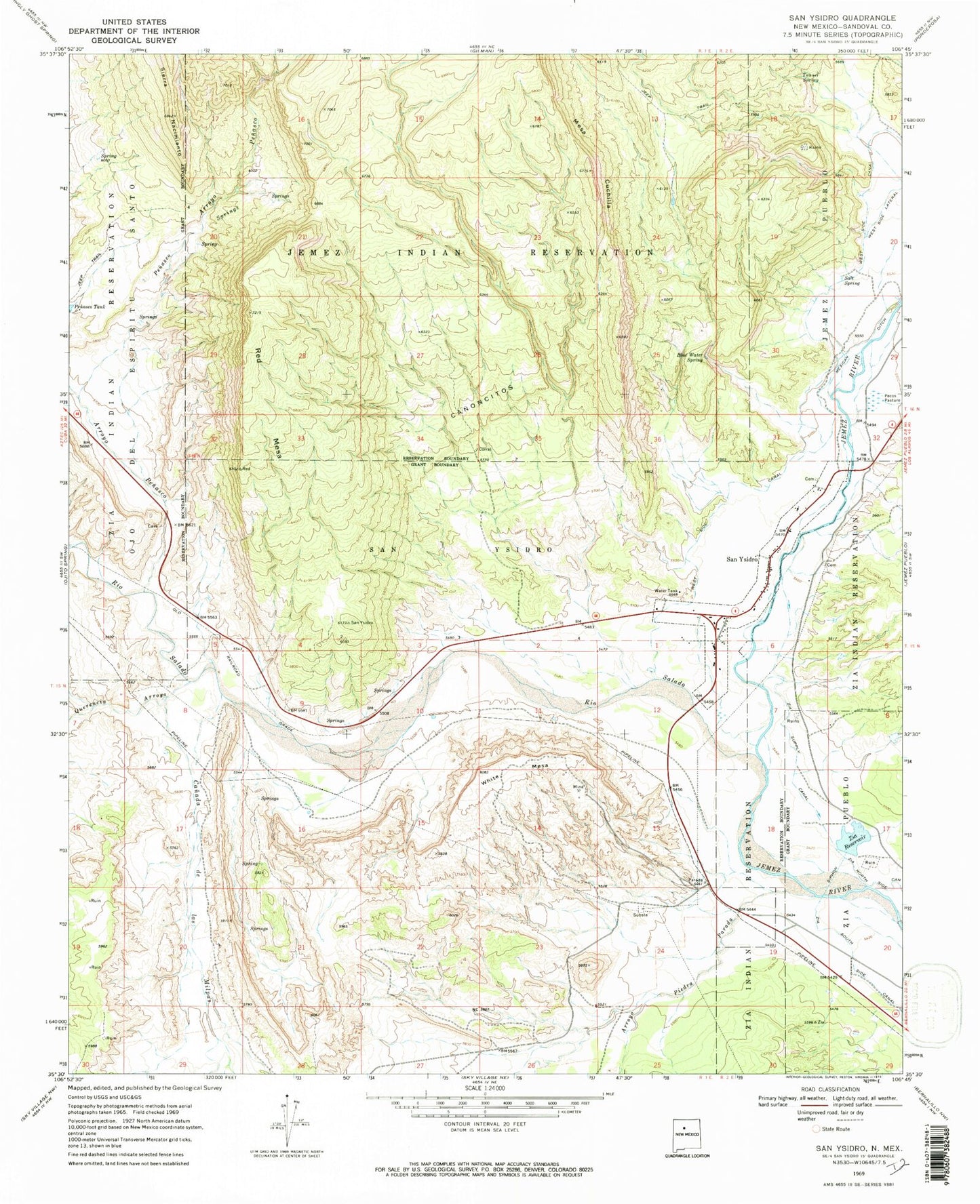 Classic USGS San Ysidro New Mexico 7.5'x7.5' Topo Map Image
