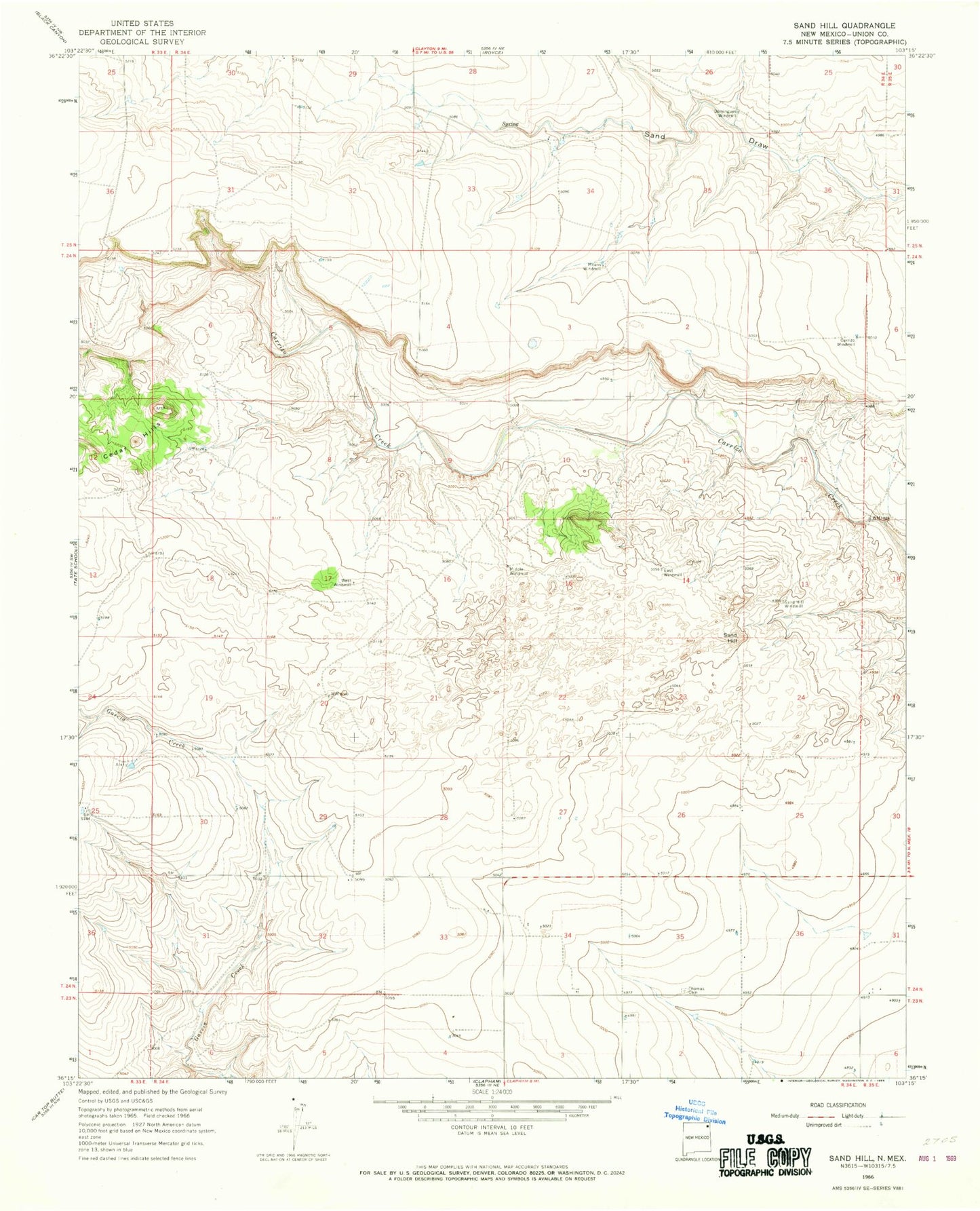Classic USGS Sand Hill New Mexico 7.5'x7.5' Topo Map Image