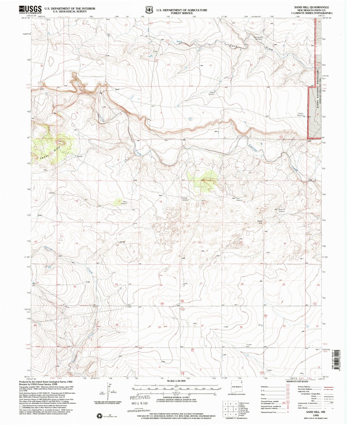 Classic USGS Sand Hill New Mexico 7.5'x7.5' Topo Map Image