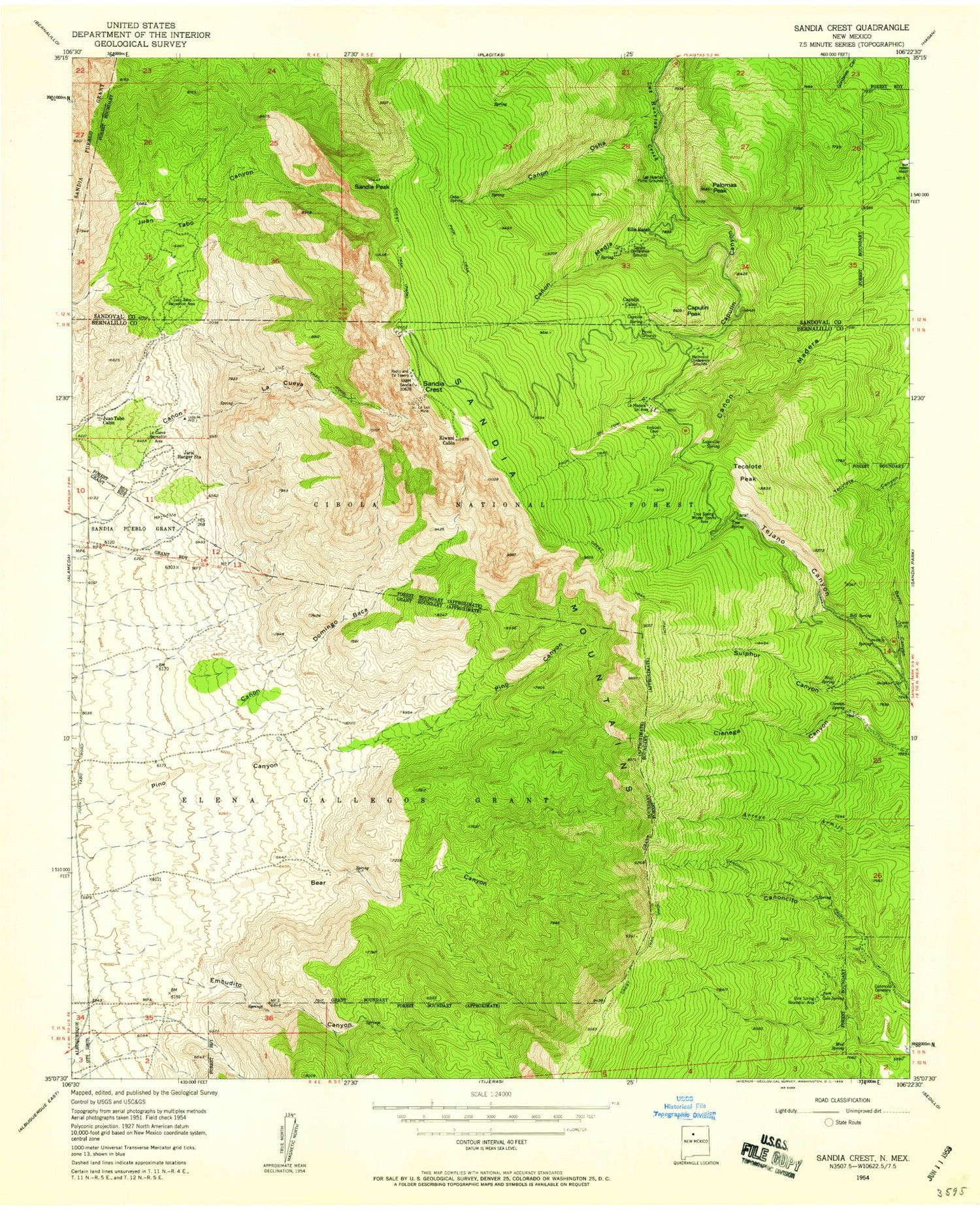 USGS Classic Sandia Crest New Mexico 7.5'x7.5' Topo Map Image