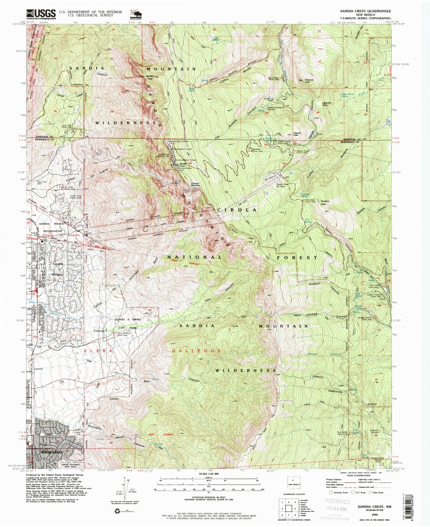 USGS Classic Sandia Crest New Mexico 7.5'x7.5' Topo Map Image