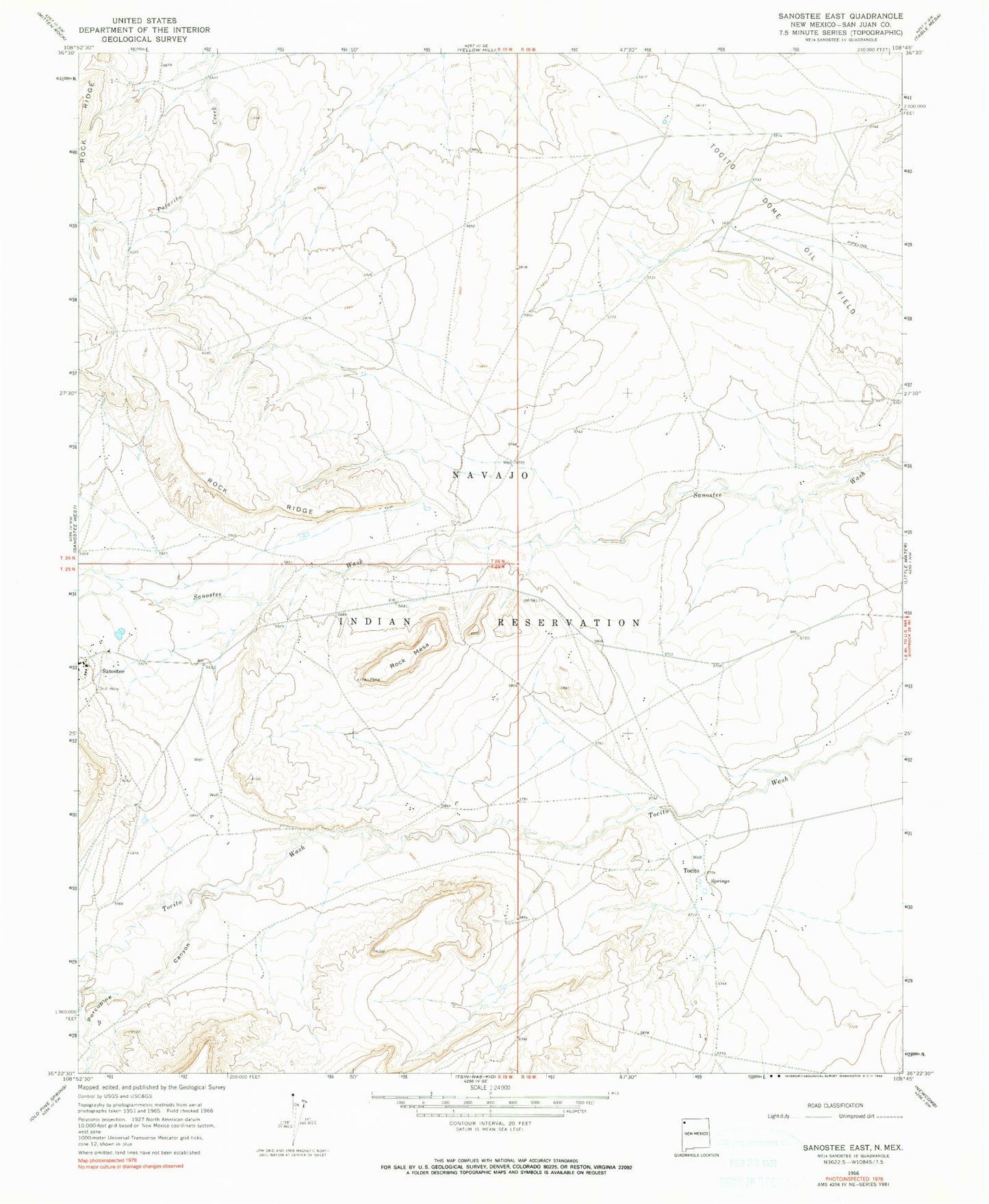 Classic USGS Sanostee East New Mexico 7.5'x7.5' Topo Map Image