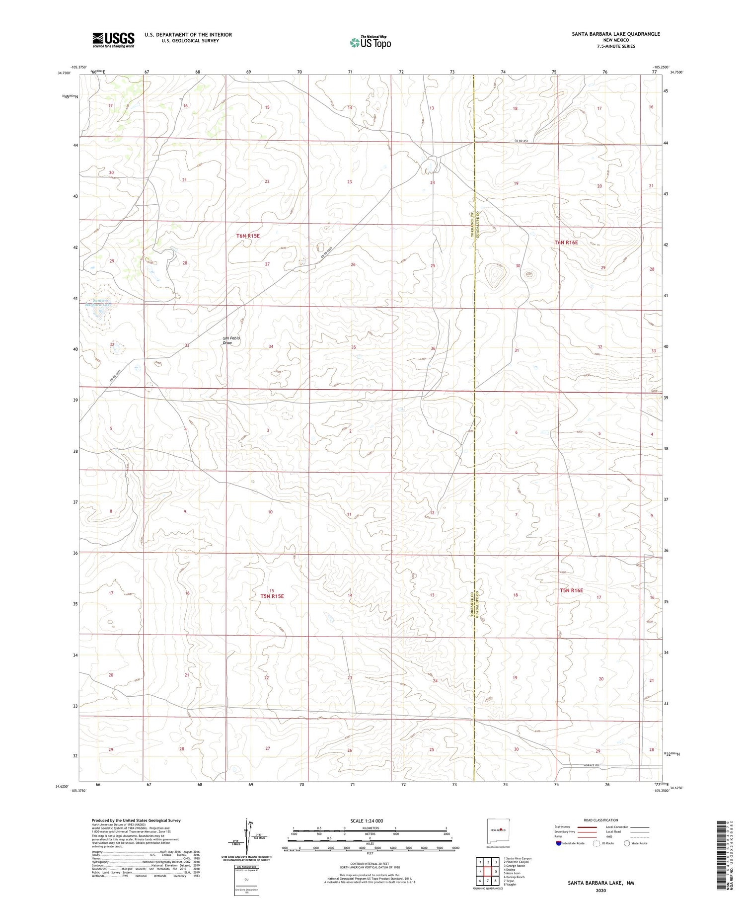 Santa Barbara Lake New Mexico US Topo Map Image