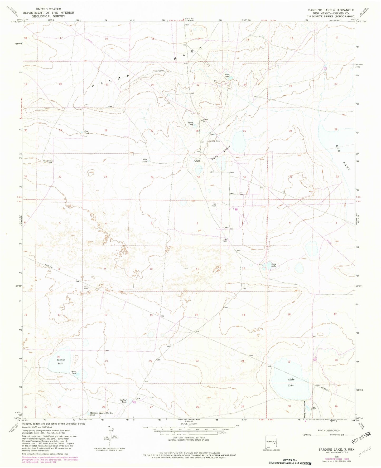 Classic USGS Sardine Lake New Mexico 7.5'x7.5' Topo Map Image
