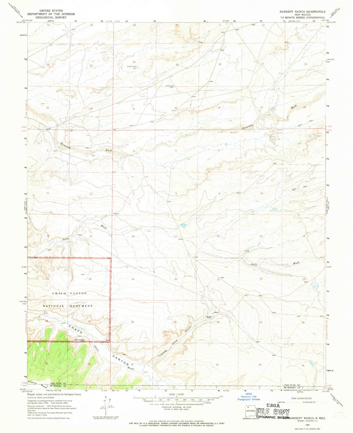 Classic USGS Sargent Ranch New Mexico 7.5'x7.5' Topo Map Image