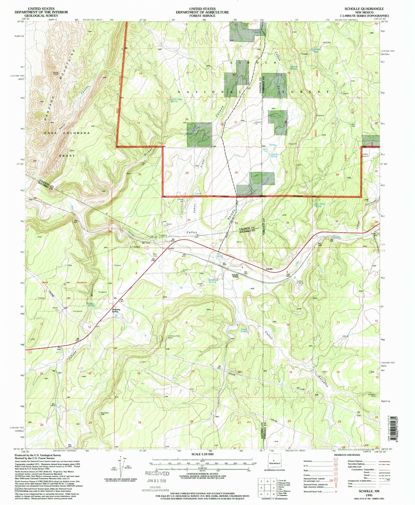 Classic USGS Scholle New Mexico 7.5'x7.5' Topo Map Image
