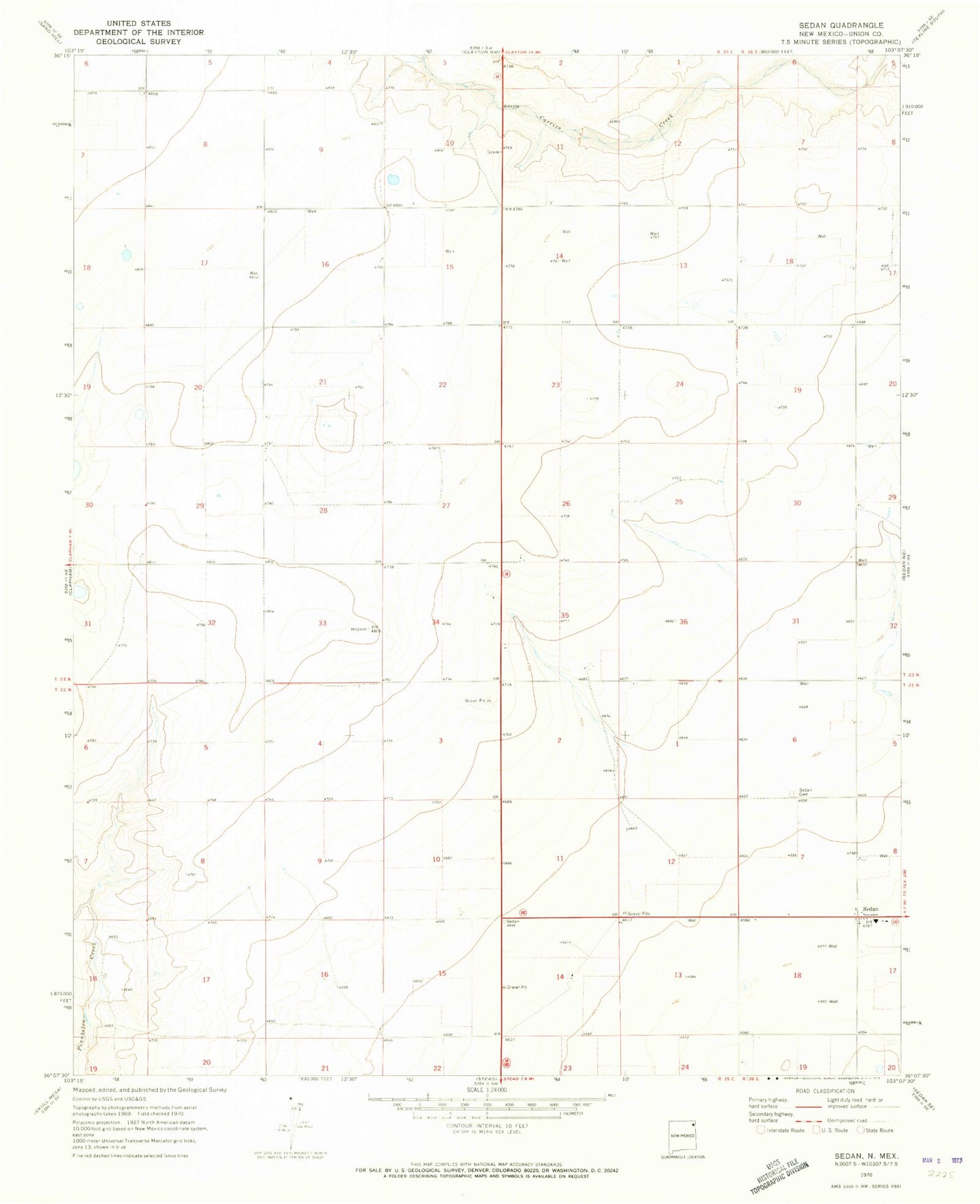 Classic USGS Sedan New Mexico 7.5'x7.5' Topo Map Image