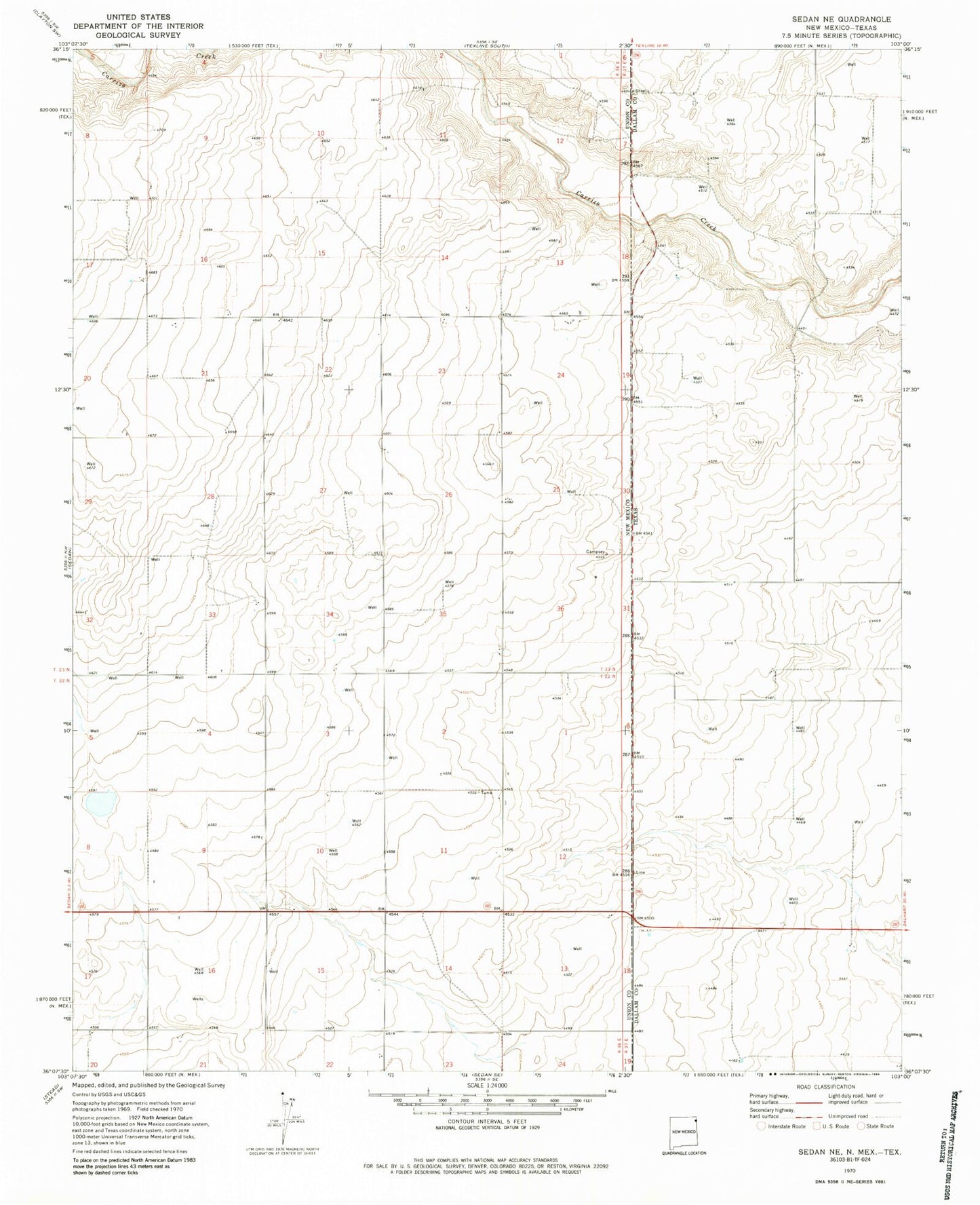 Classic USGS Sedan NE New Mexico 7.5'x7.5' Topo Map Image