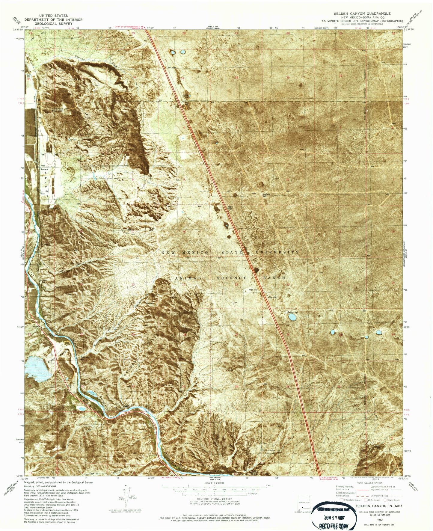 Classic USGS Selden Canyon New Mexico 7.5'x7.5' Topo Map Image
