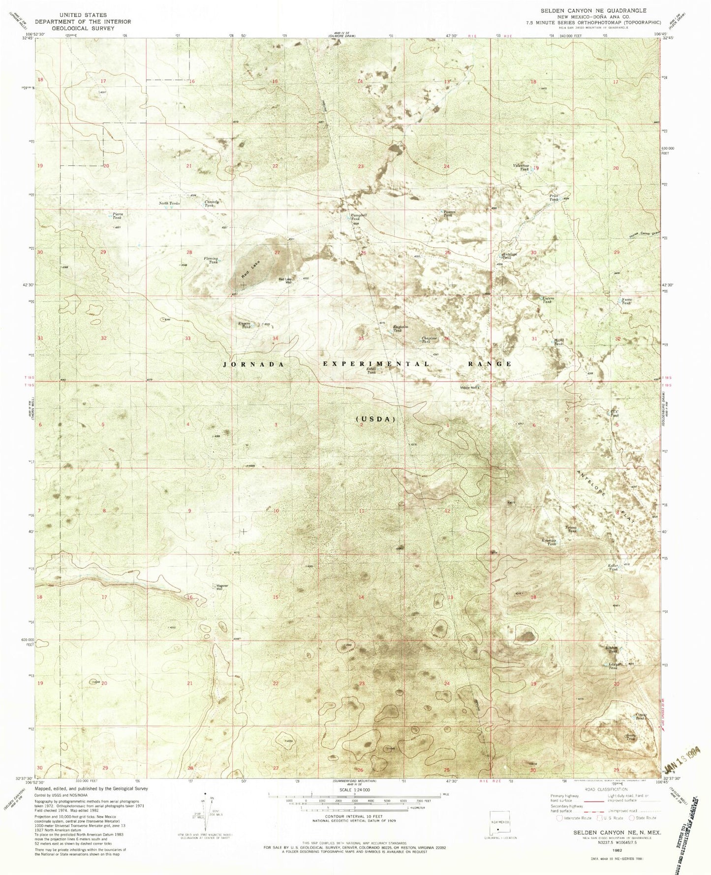 Classic USGS Selden Canyon NE New Mexico 7.5'x7.5' Topo Map Image