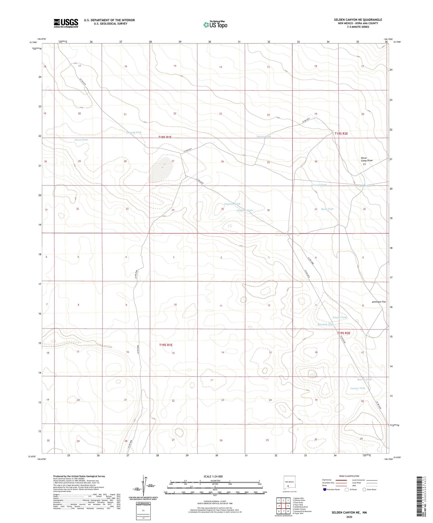 Selden Canyon NE New Mexico US Topo Map Image