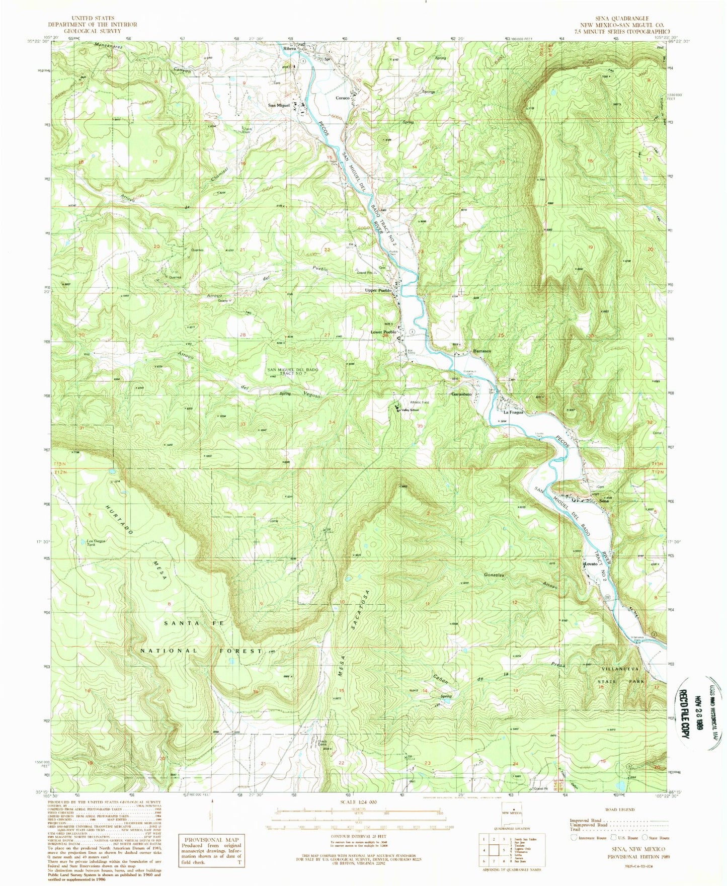 Classic USGS Sena New Mexico 7.5'x7.5' Topo Map Image