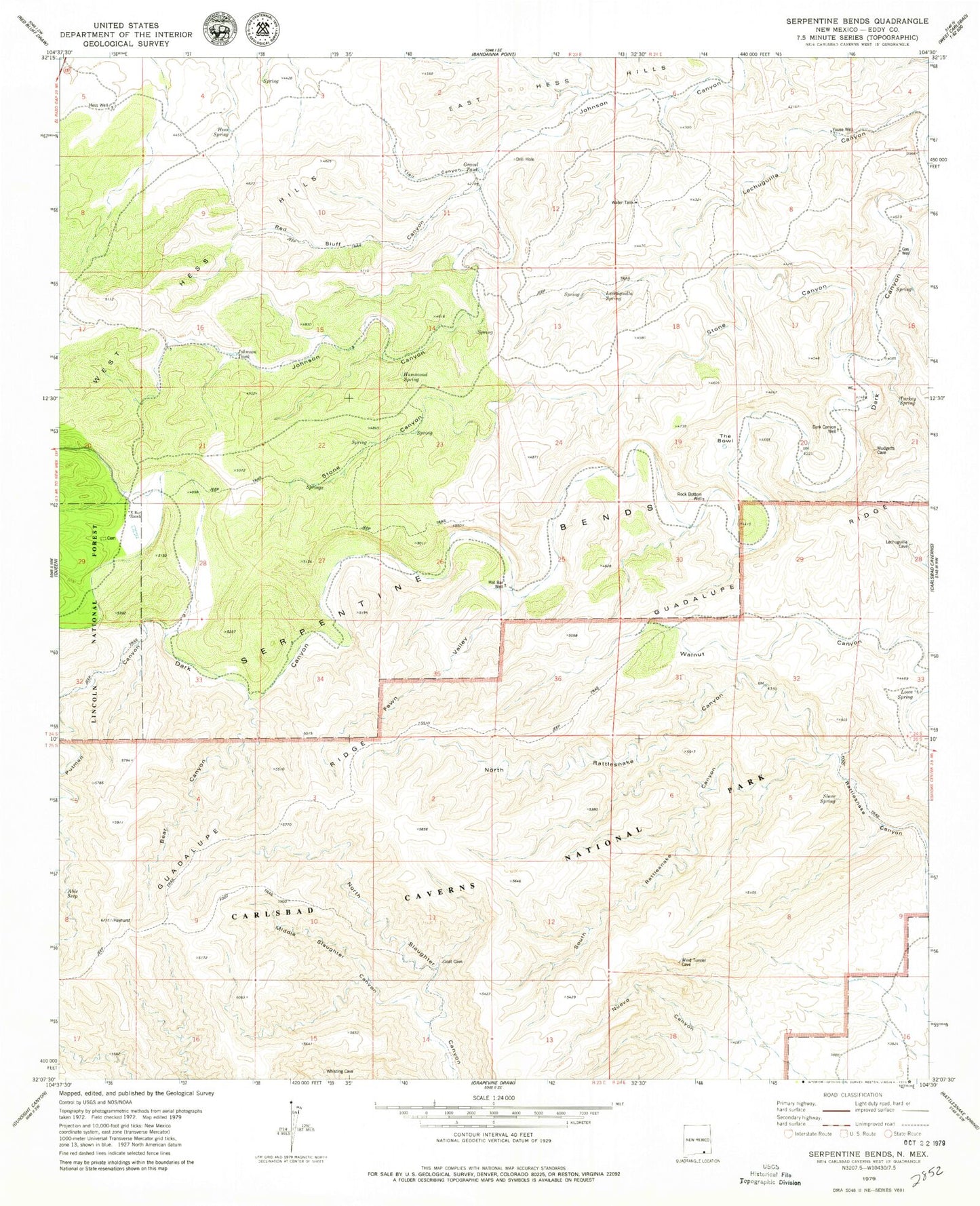 Classic USGS Serpentine Bends New Mexico 7.5'x7.5' Topo Map Image