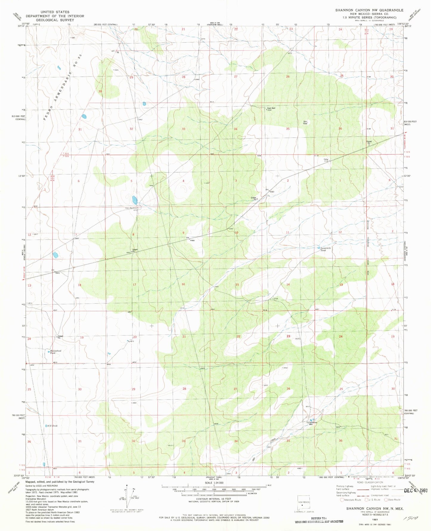 Classic USGS Shannon Canyon NW New Mexico 7.5'x7.5' Topo Map Image