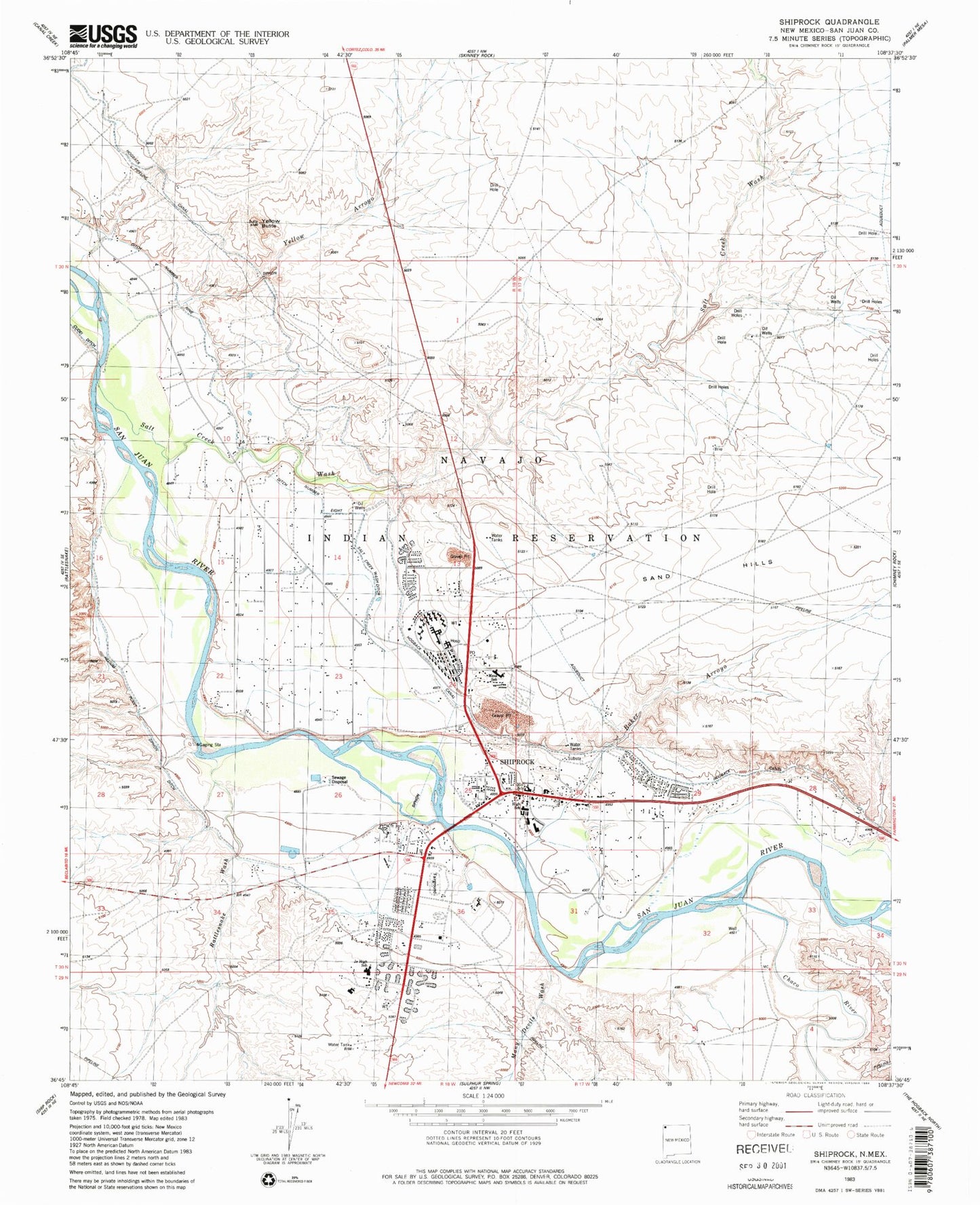 Classic USGS Shiprock New Mexico 7.5'x7.5' Topo Map Image
