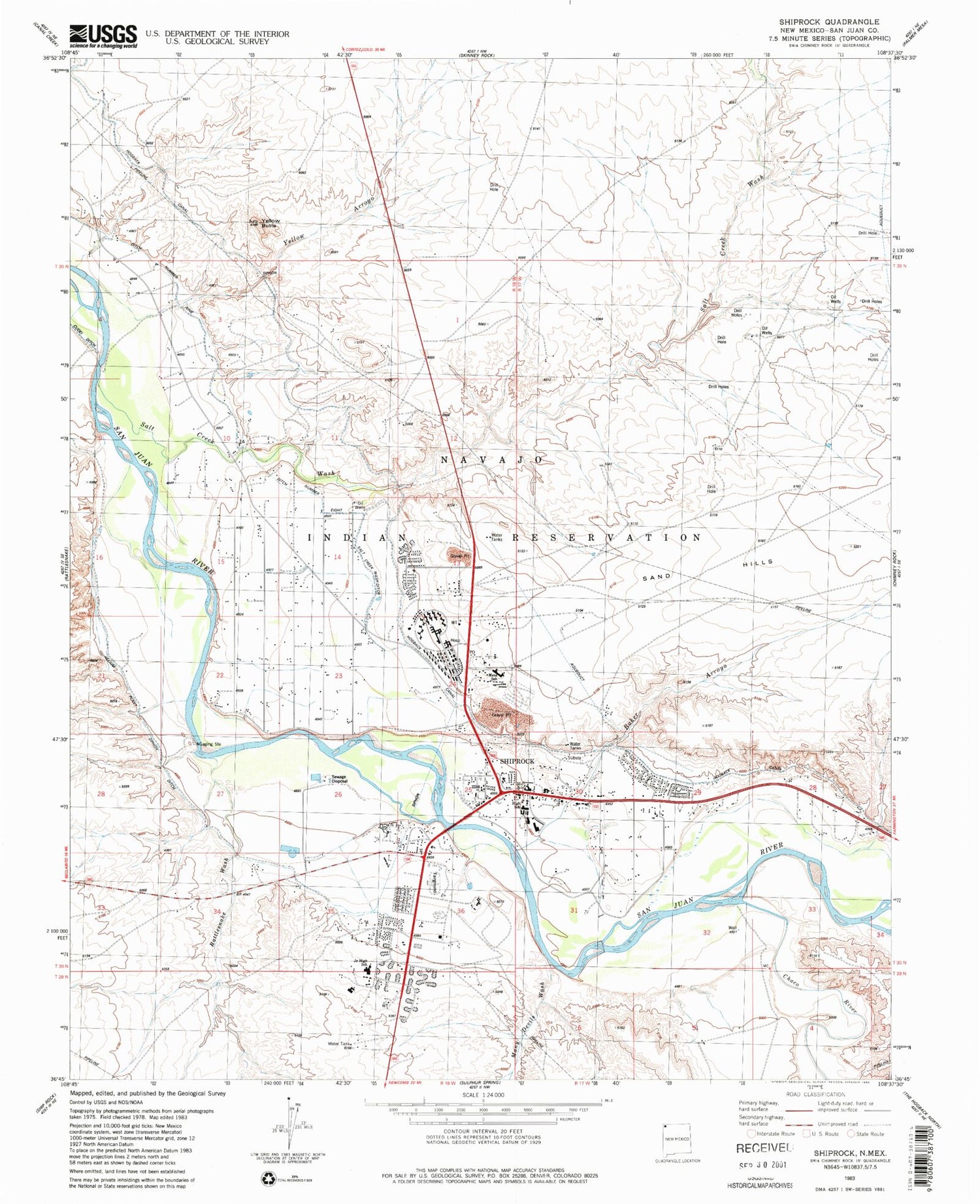 Classic USGS Shiprock New Mexico 7.5'x7.5' Topo Map Image