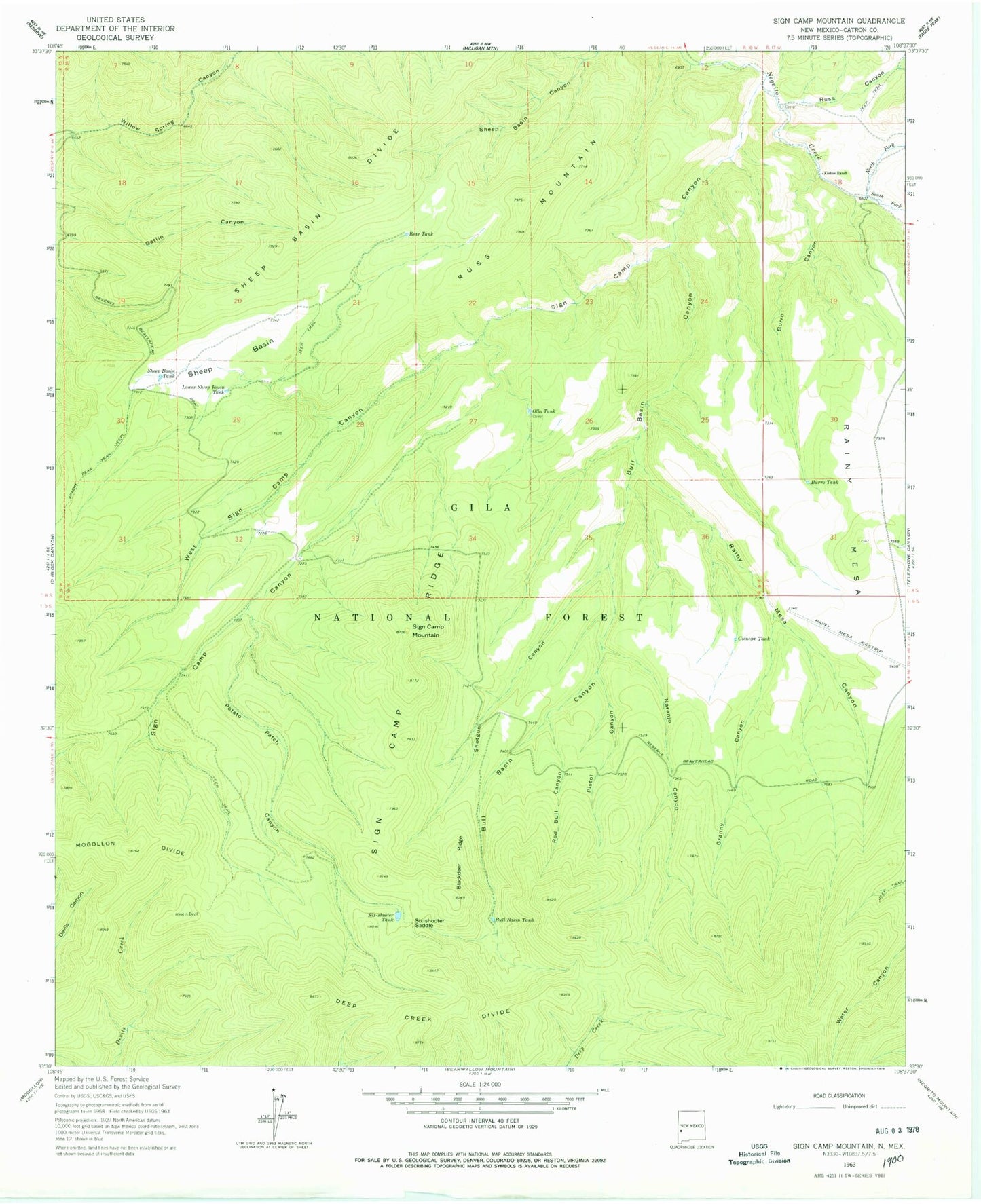 Classic USGS Sign Camp Mountain New Mexico 7.5'x7.5' Topo Map Image