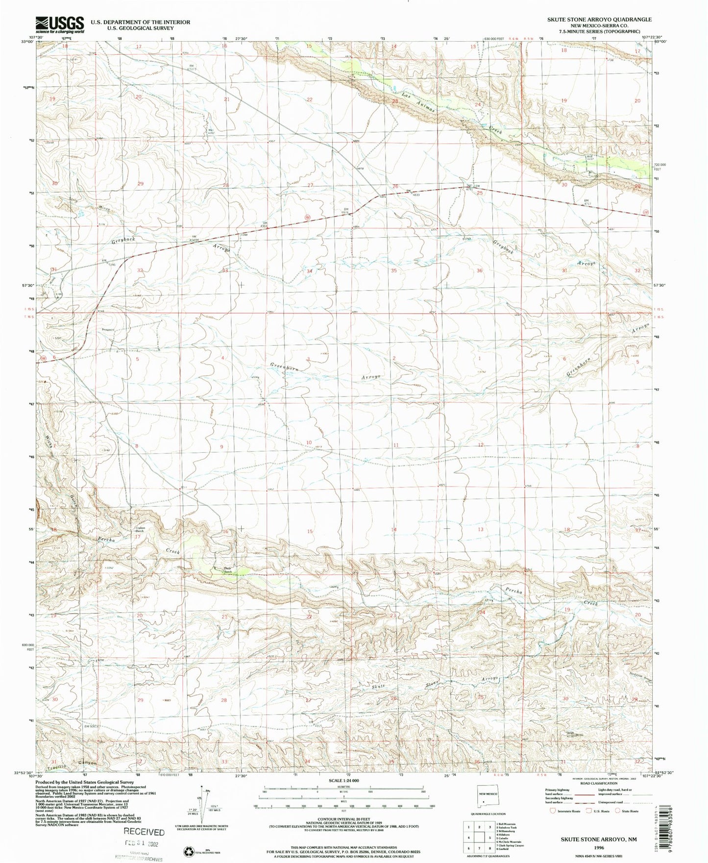 Classic USGS Skute Stone Arroyo New Mexico 7.5'x7.5' Topo Map Image