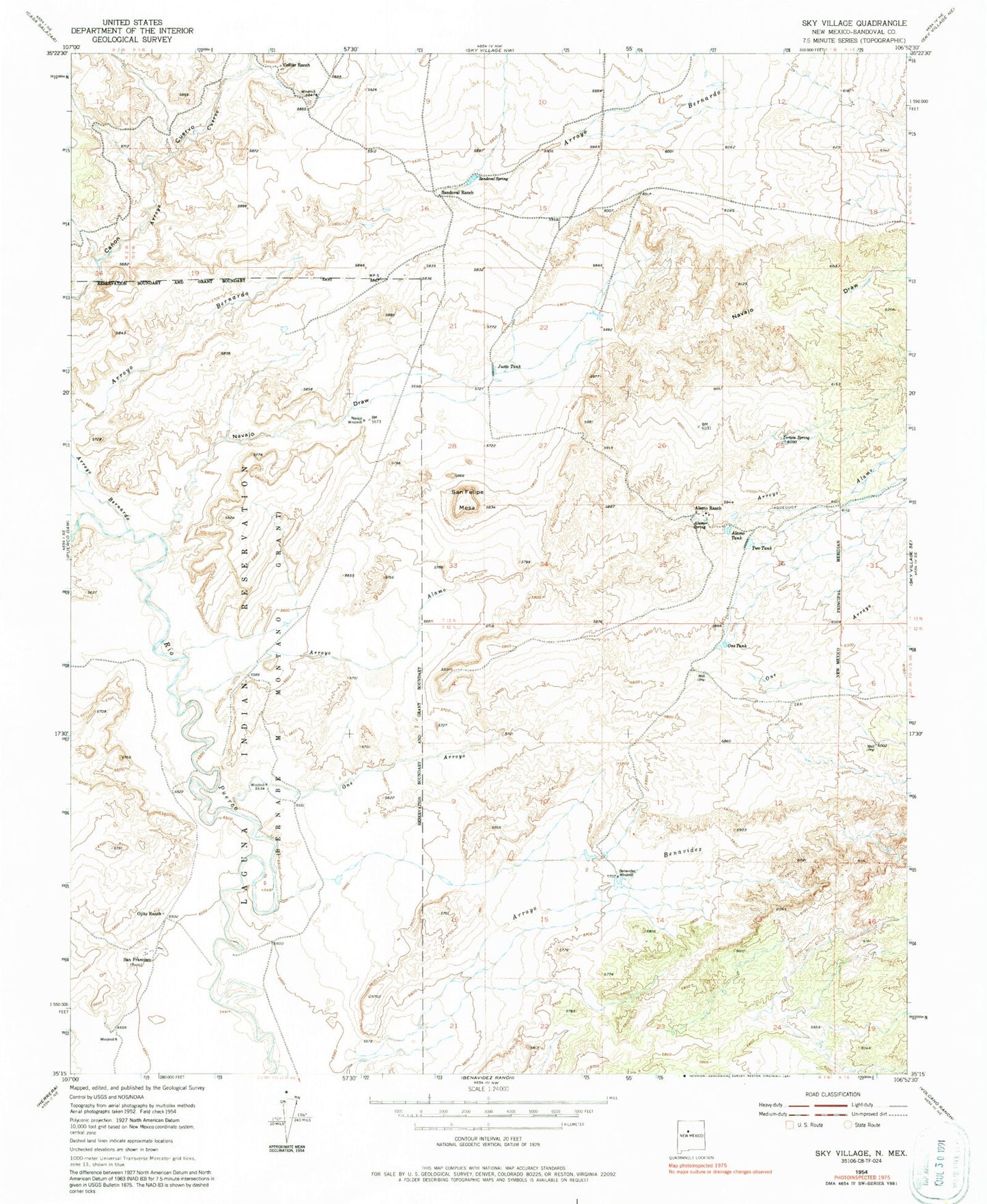 Classic USGS San Felipe Mesa New Mexico 7.5'x7.5' Topo Map Image