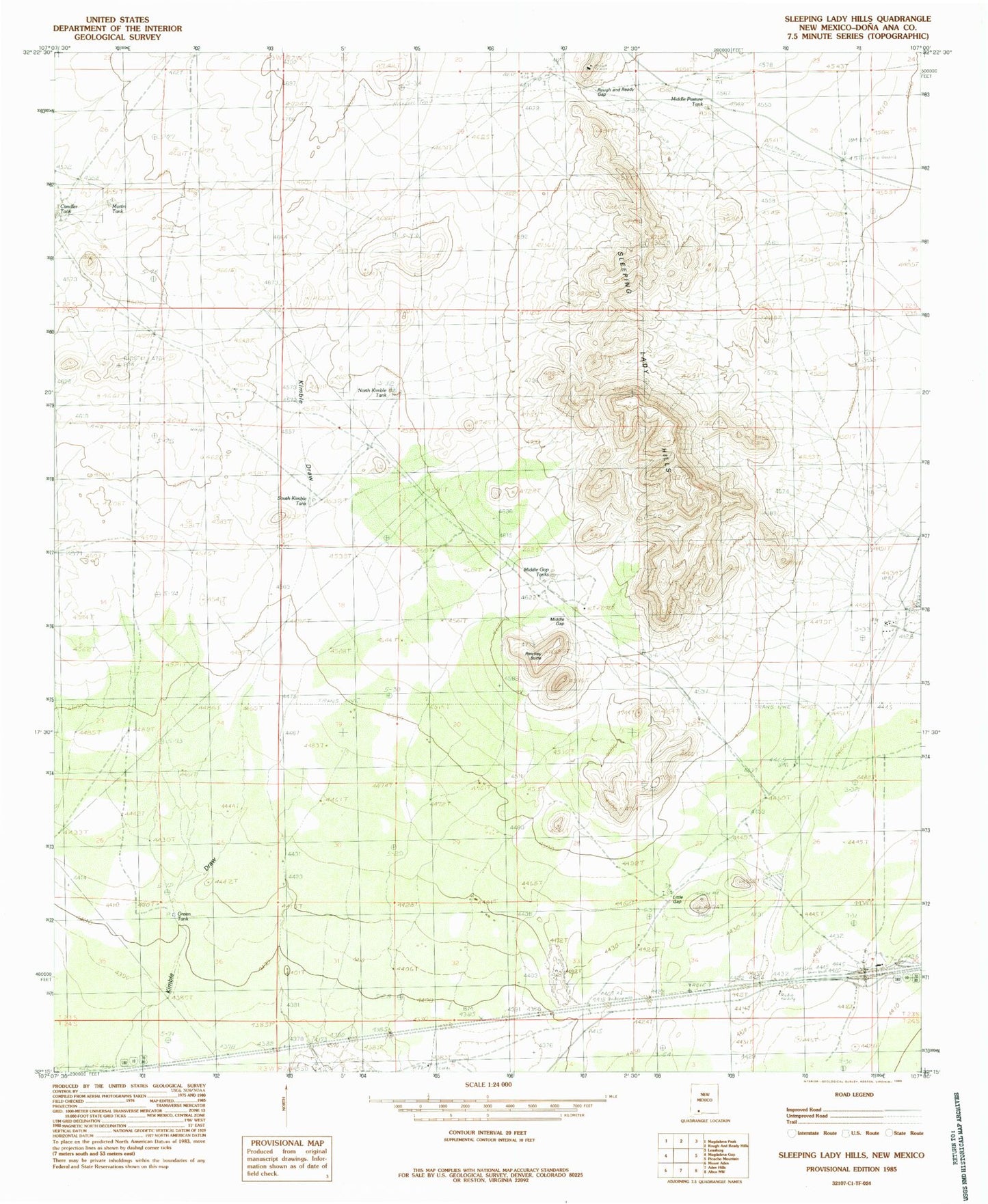Classic USGS Sleeping Lady Hills New Mexico 7.5'x7.5' Topo Map Image