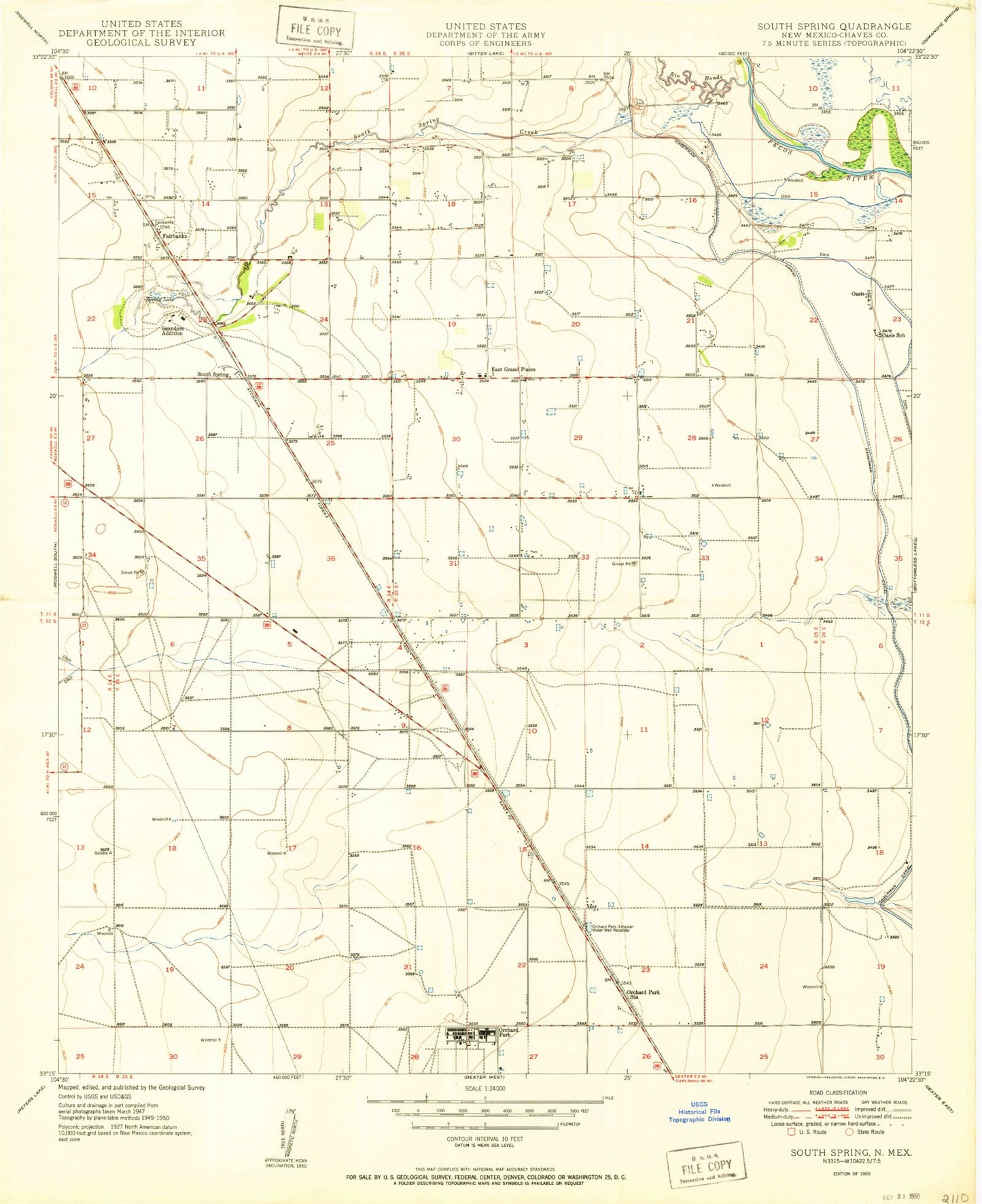 Classic USGS South Spring New Mexico 7.5'x7.5' Topo Map Image