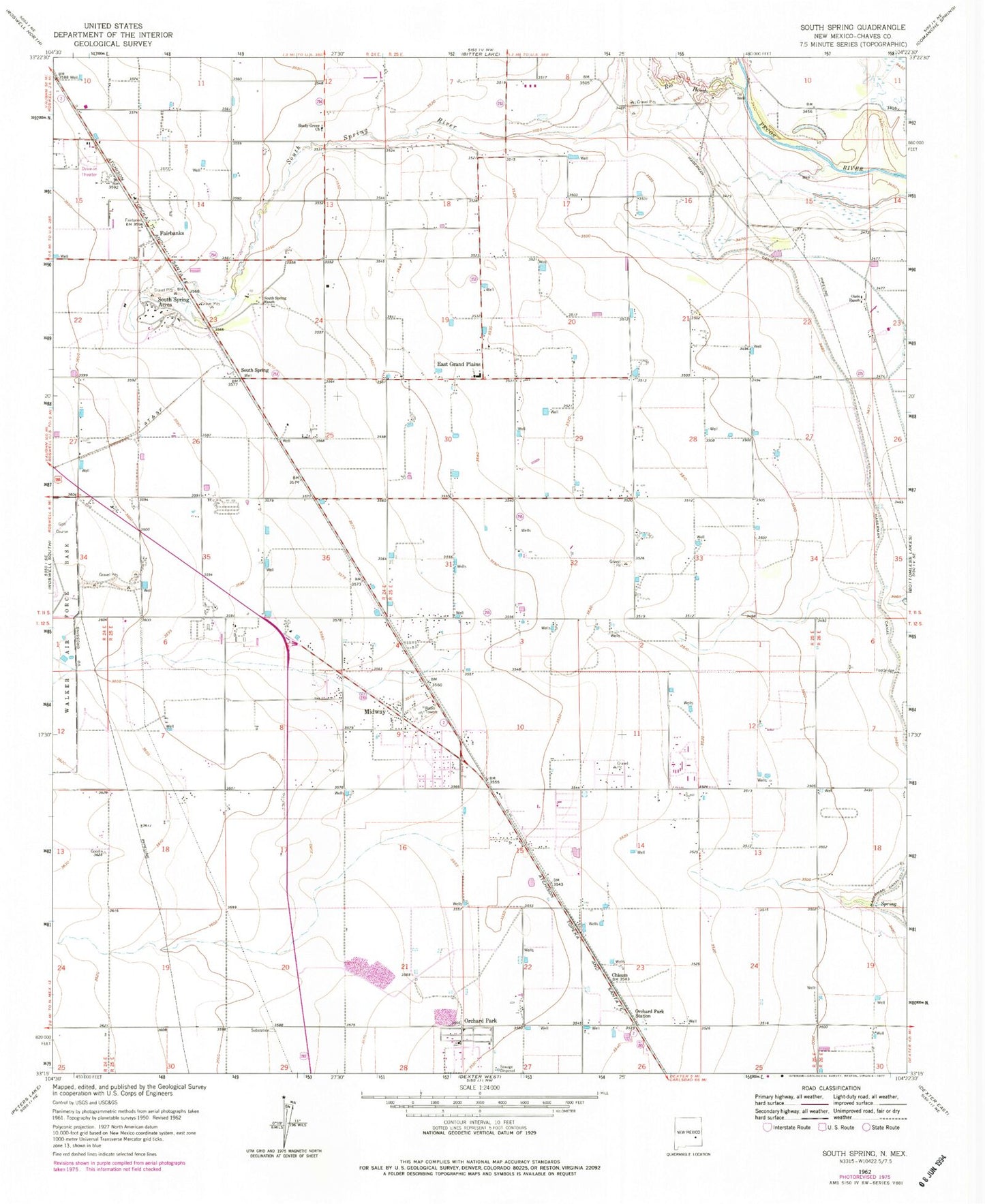 Classic USGS South Spring New Mexico 7.5'x7.5' Topo Map Image