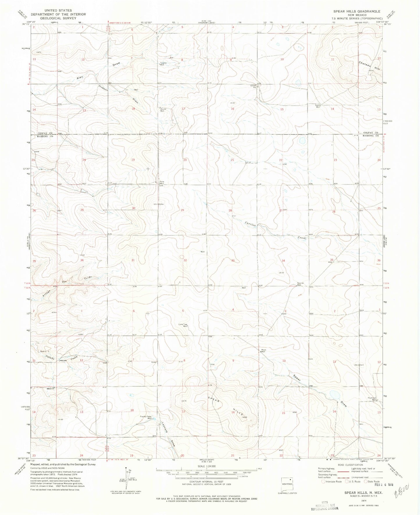 Classic USGS Spear Hills New Mexico 7.5'x7.5' Topo Map Image
