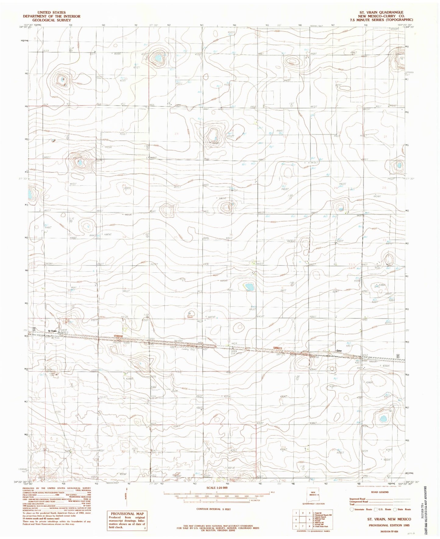 Classic USGS Saint Vrain New Mexico 7.5'x7.5' Topo Map Image