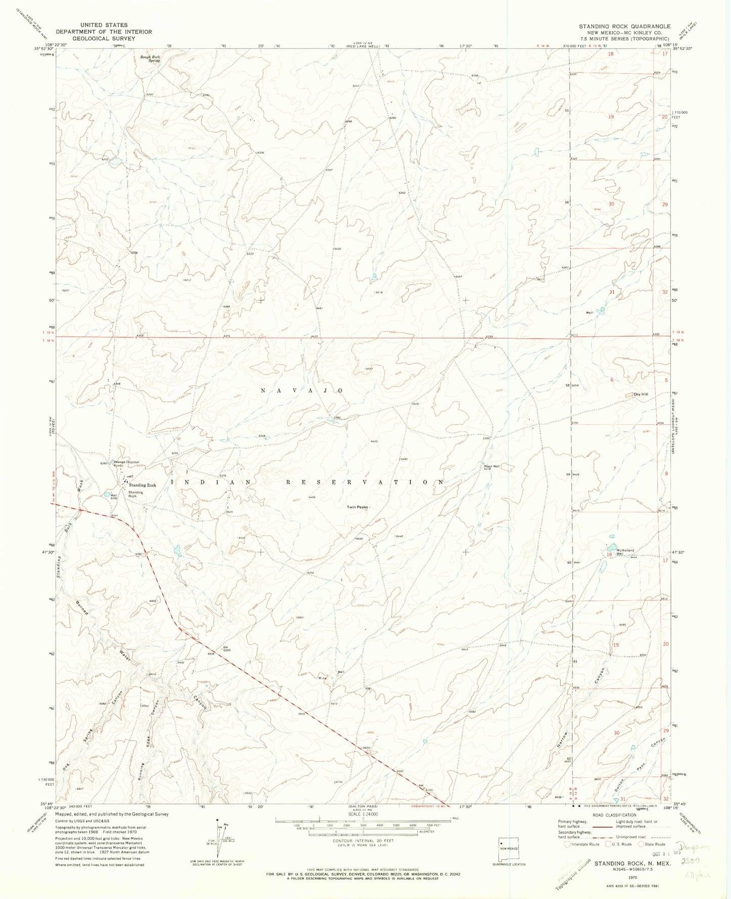 Classic USGS Standing Rock New Mexico 7.5'x7.5' Topo Map Image