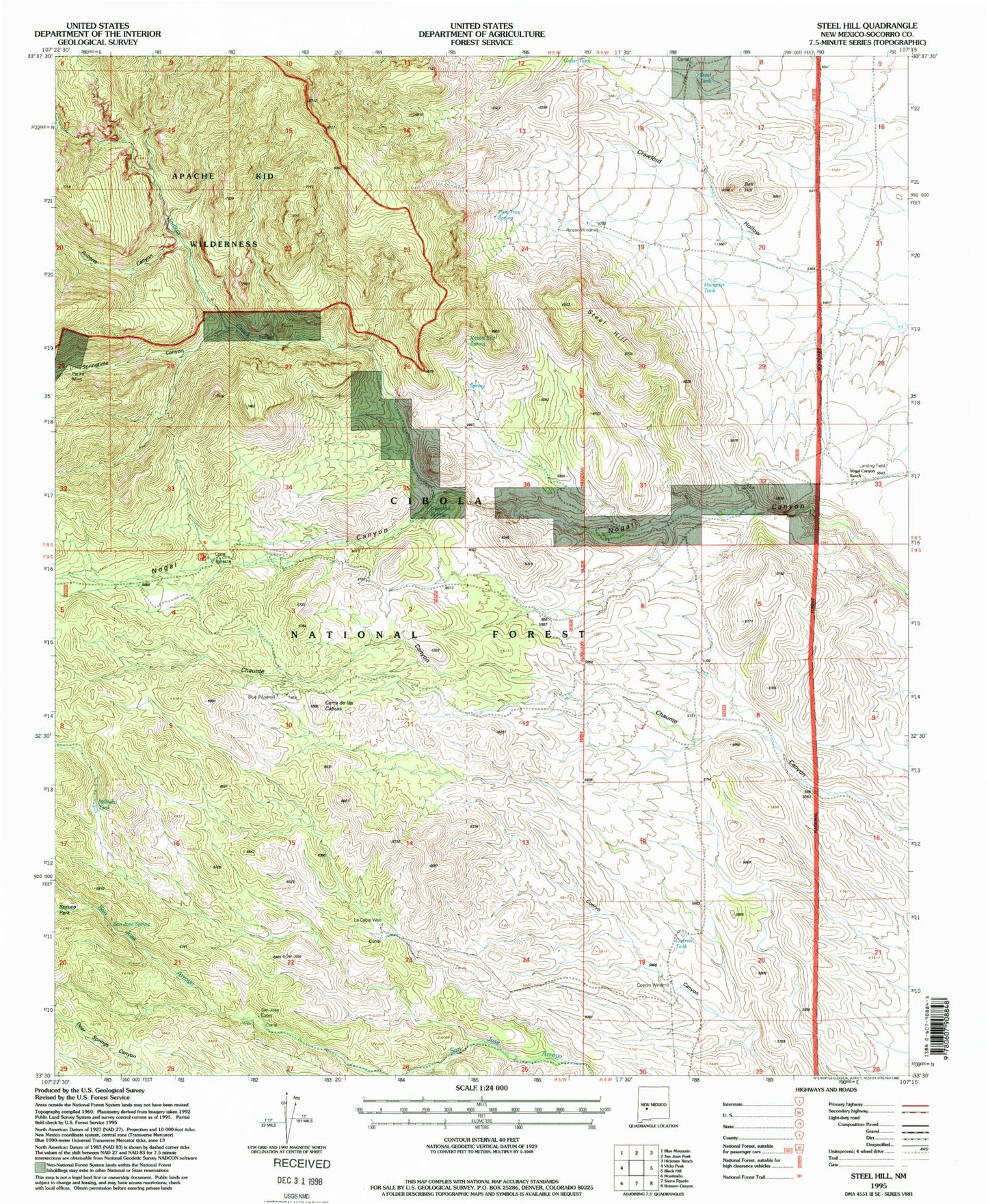 Classic USGS Steel Hill New Mexico 7.5'x7.5' Topo Map Image