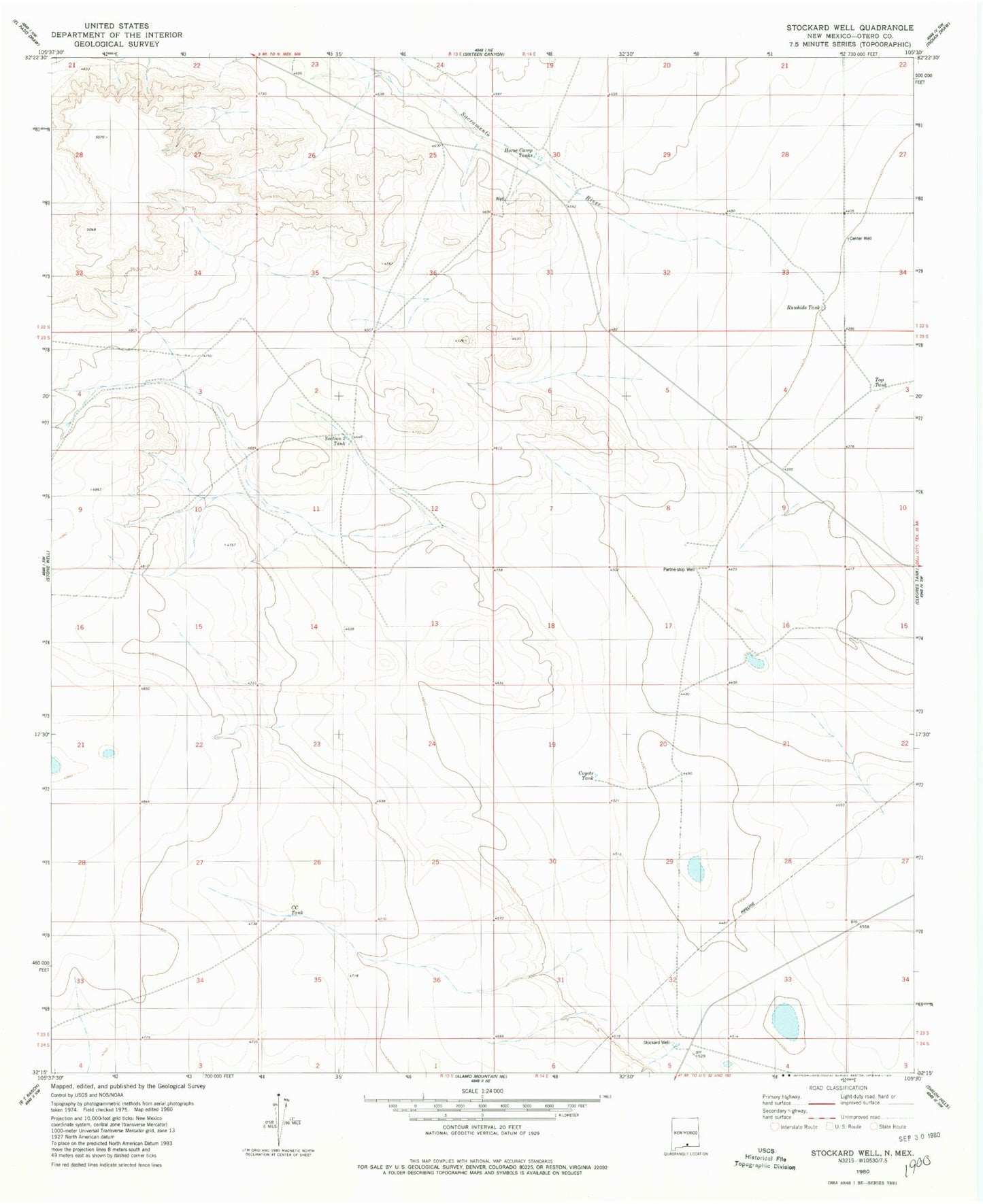Classic USGS Stockard Well New Mexico 7.5'x7.5' Topo Map Image