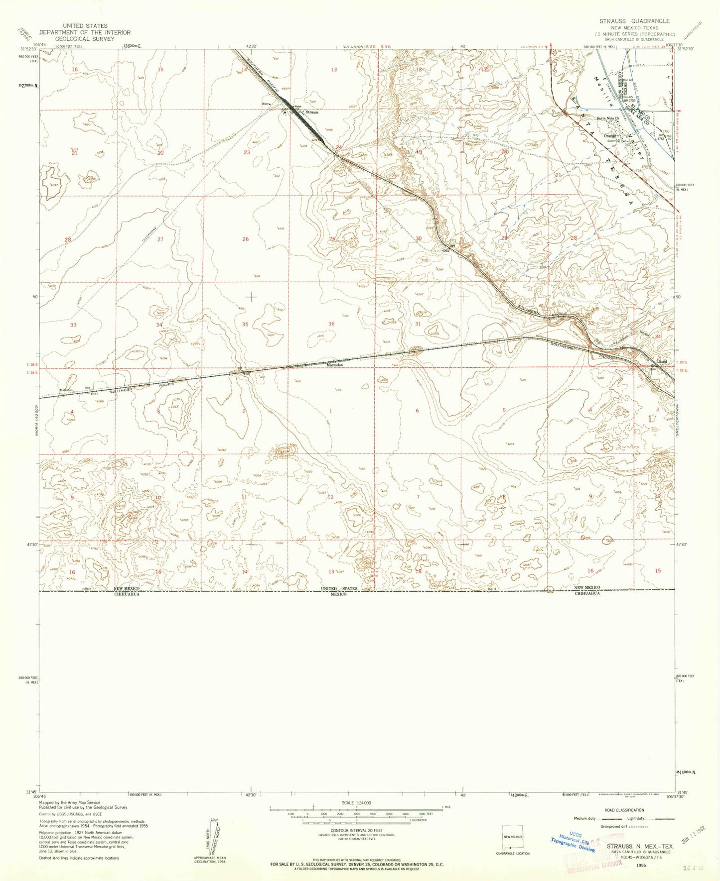 Classic USGS Strauss New Mexico 7.5'x7.5' Topo Map Image
