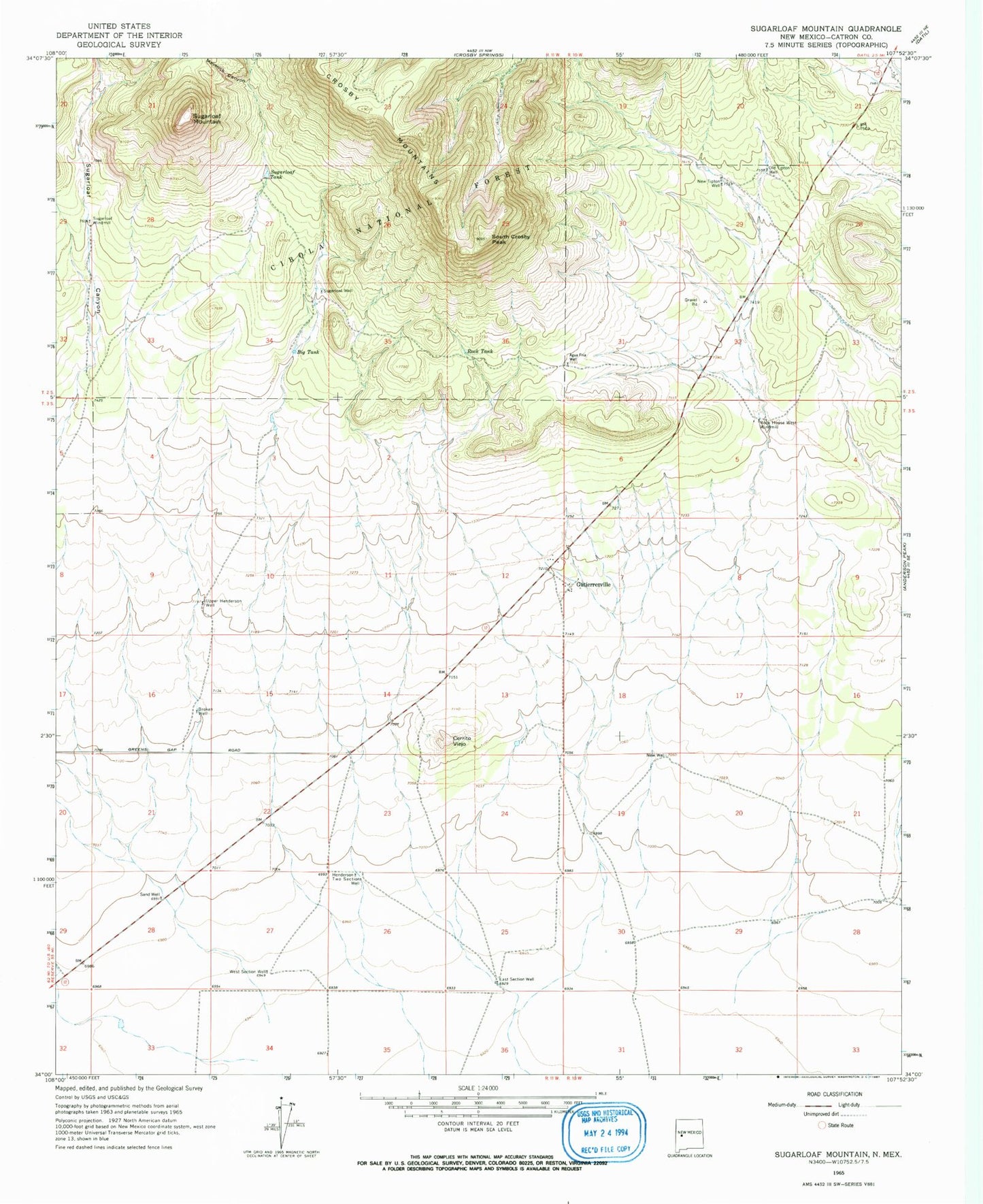 Classic USGS Sugarloaf Mountain New Mexico 7.5'x7.5' Topo Map Image