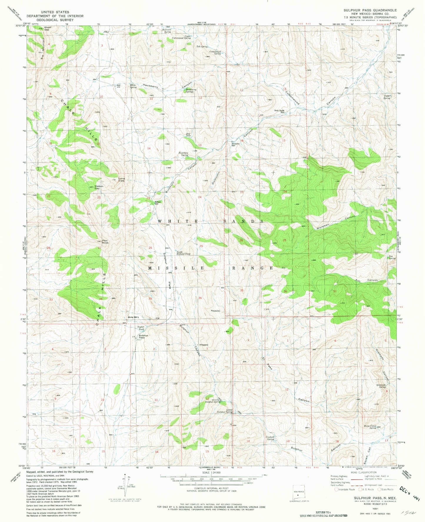Classic USGS Sulphur Pass New Mexico 7.5'x7.5' Topo Map Image