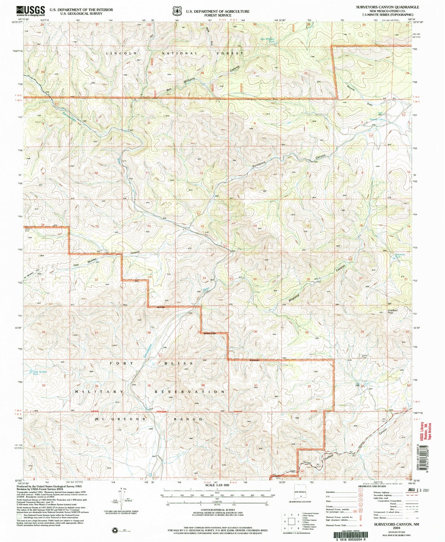 Classic USGS Surveyors Canyon New Mexico 7.5'x7.5' Topo Map Image