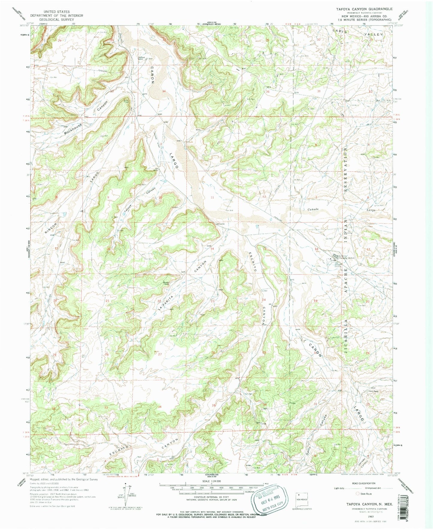 Classic USGS Tafoya Canyon New Mexico 7.5'x7.5' Topo Map Image