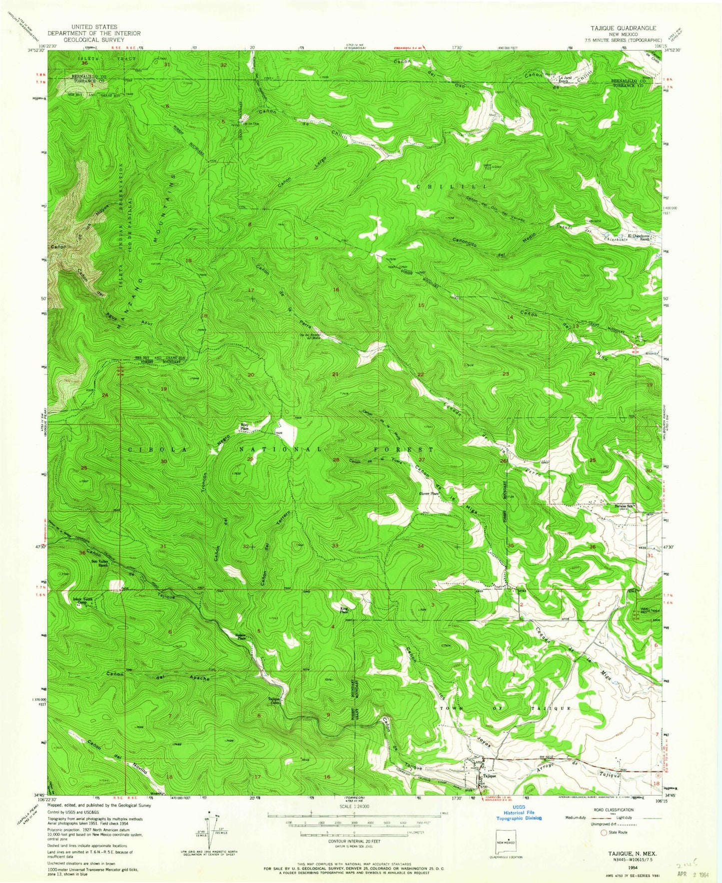 Classic USGS Tajique New Mexico 7.5'x7.5' Topo Map Image