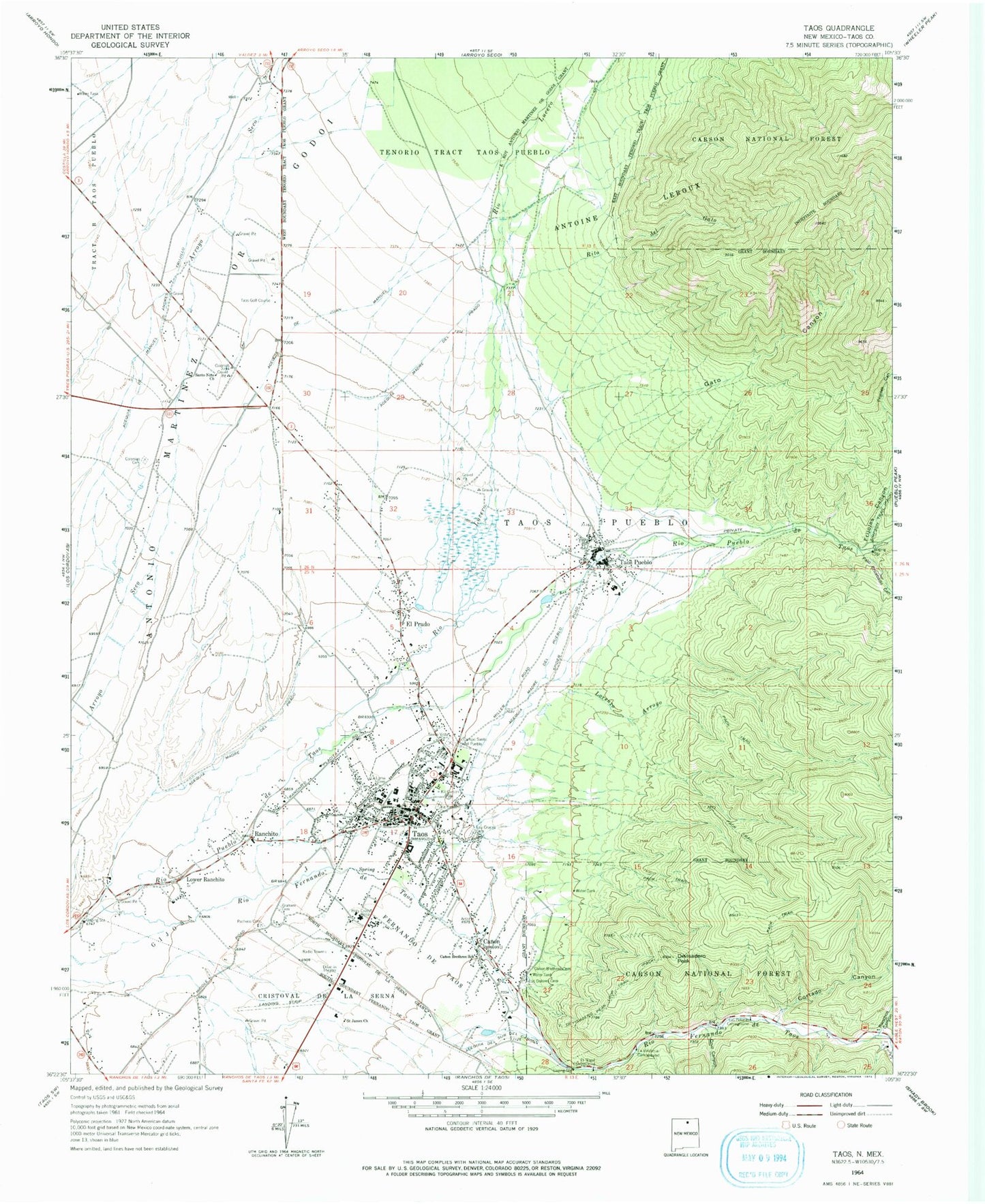 Classic USGS Taos New Mexico 7.5'x7.5' Topo Map Image