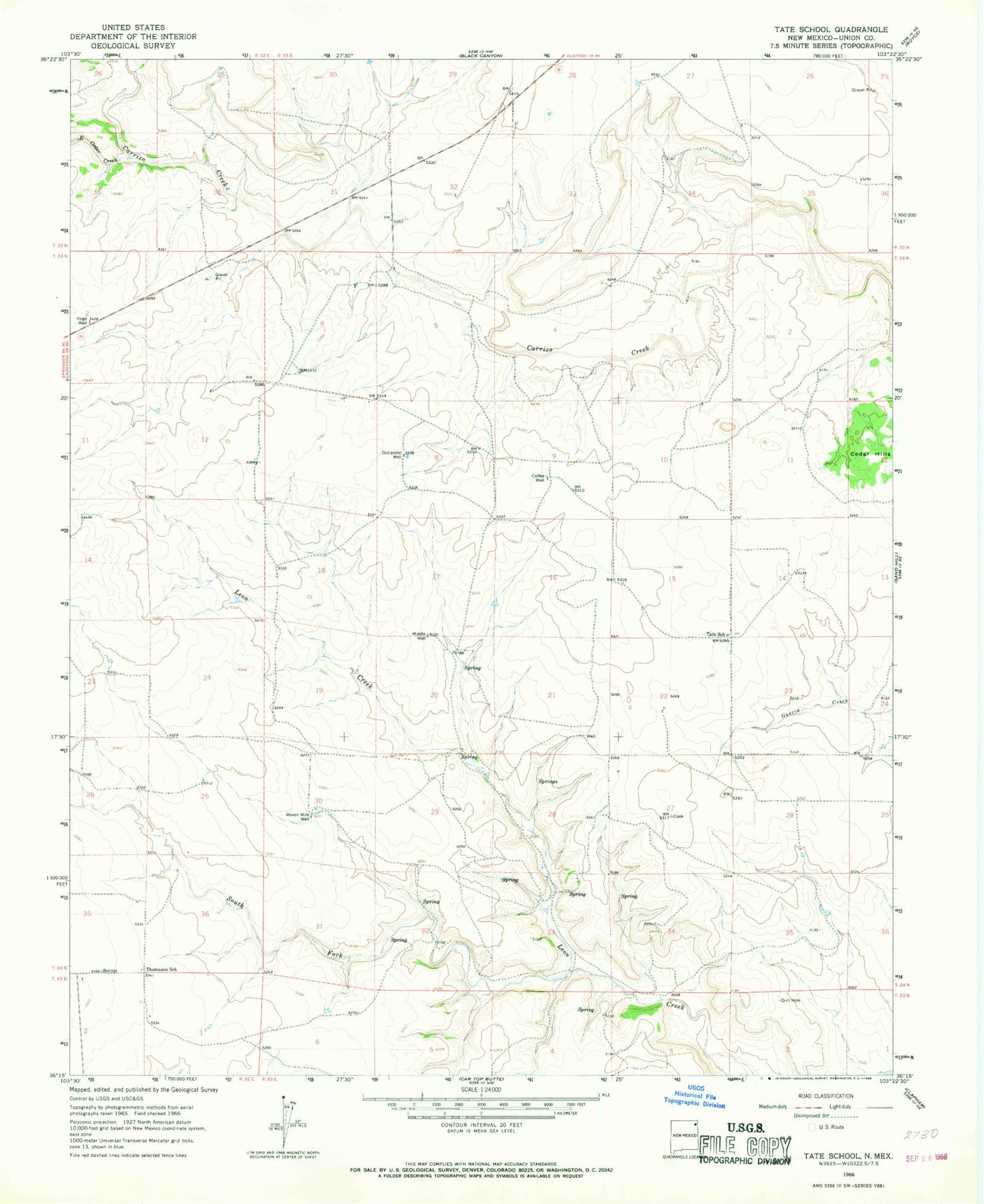 Classic USGS Tate School New Mexico 7.5'x7.5' Topo Map Image