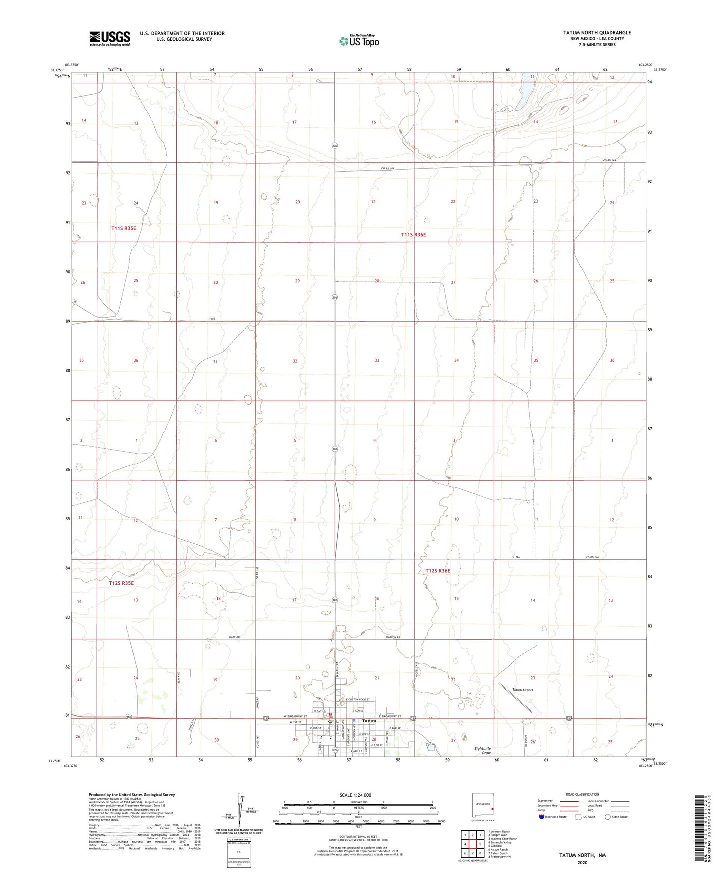 Tatum North New Mexico US Topo Map Image